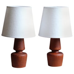 Philips, Small Table Lamps, Solid Teak, Linen, Netherlands, 1960s