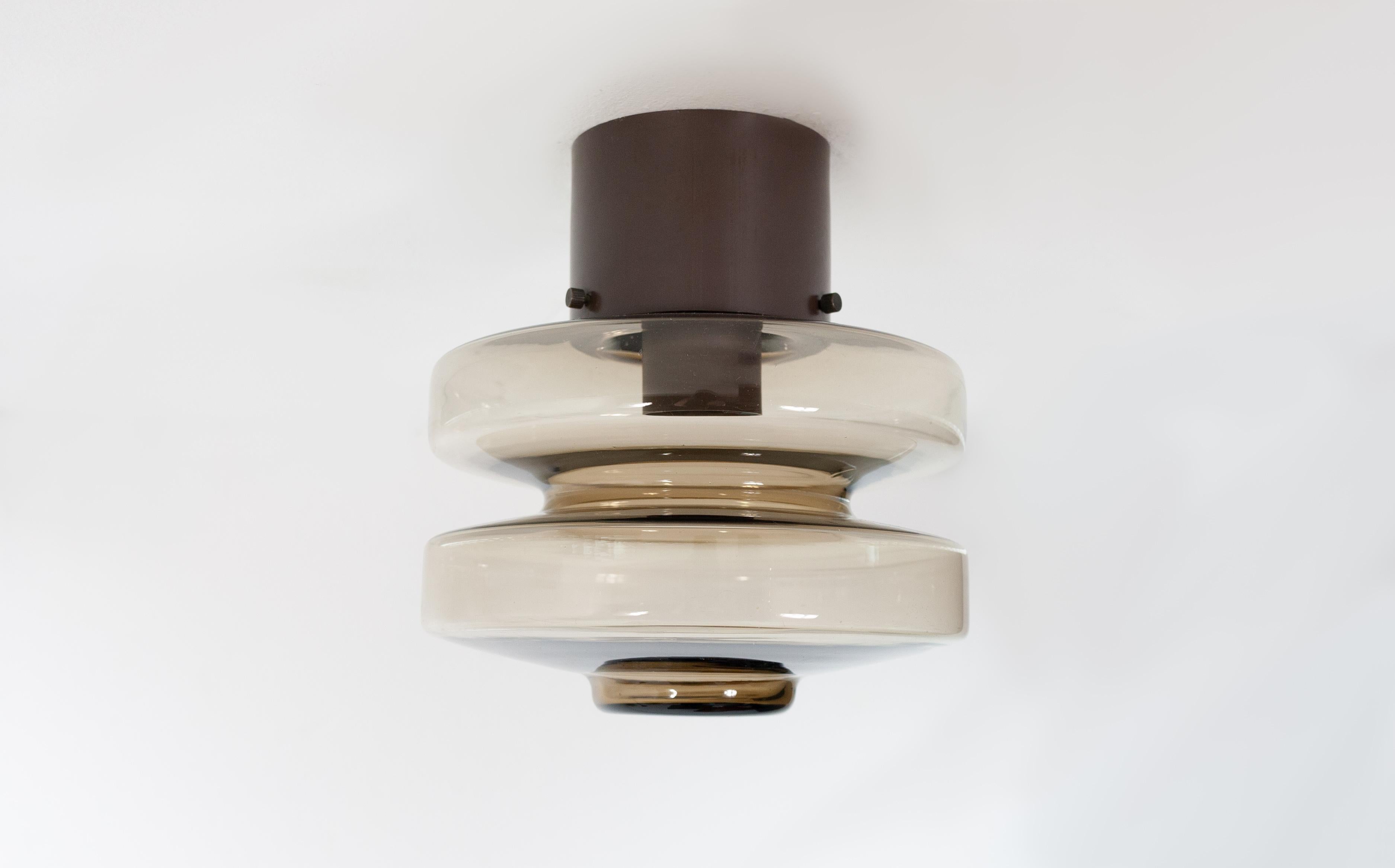 Mid-Century Modern Philips Smoked Glass Flush Mount Lamps