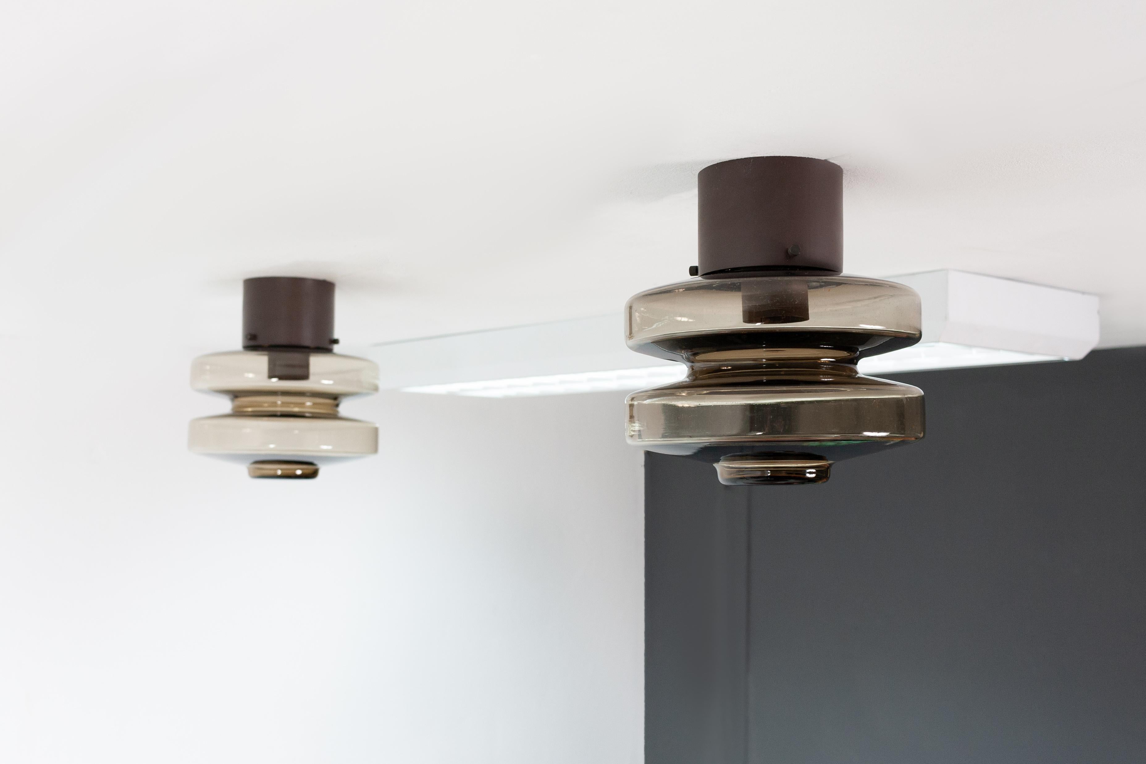 Dutch Philips Smoked Glass Flush Mount Lamps