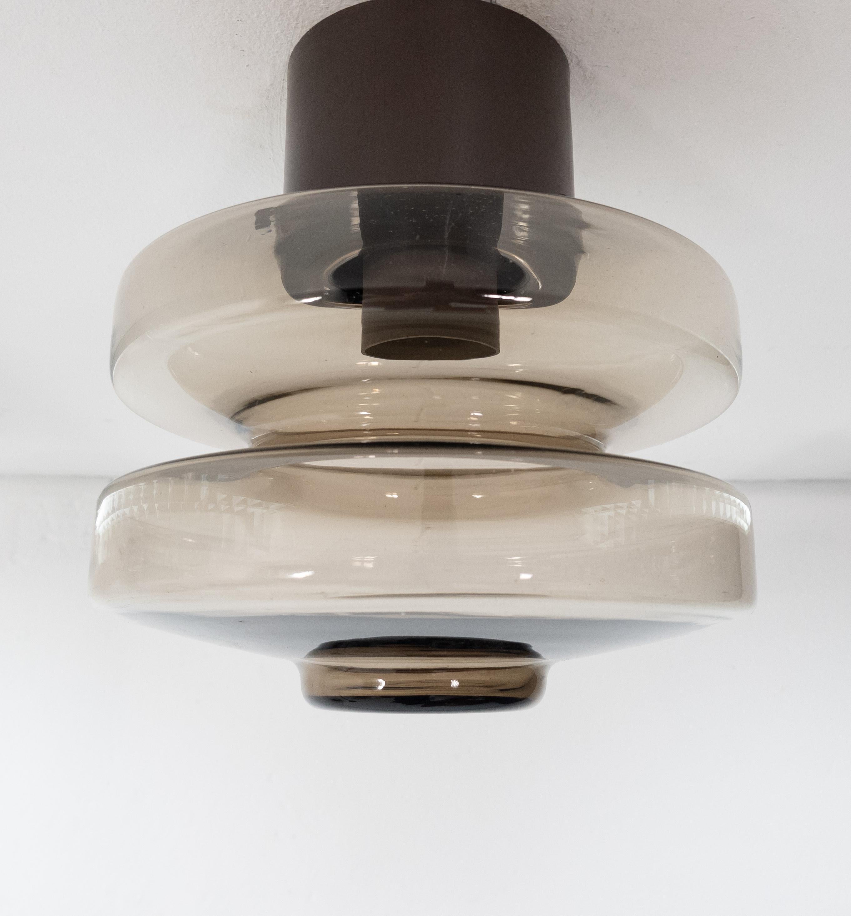 Mid-20th Century Philips Smoked Glass Flush Mount Lamps