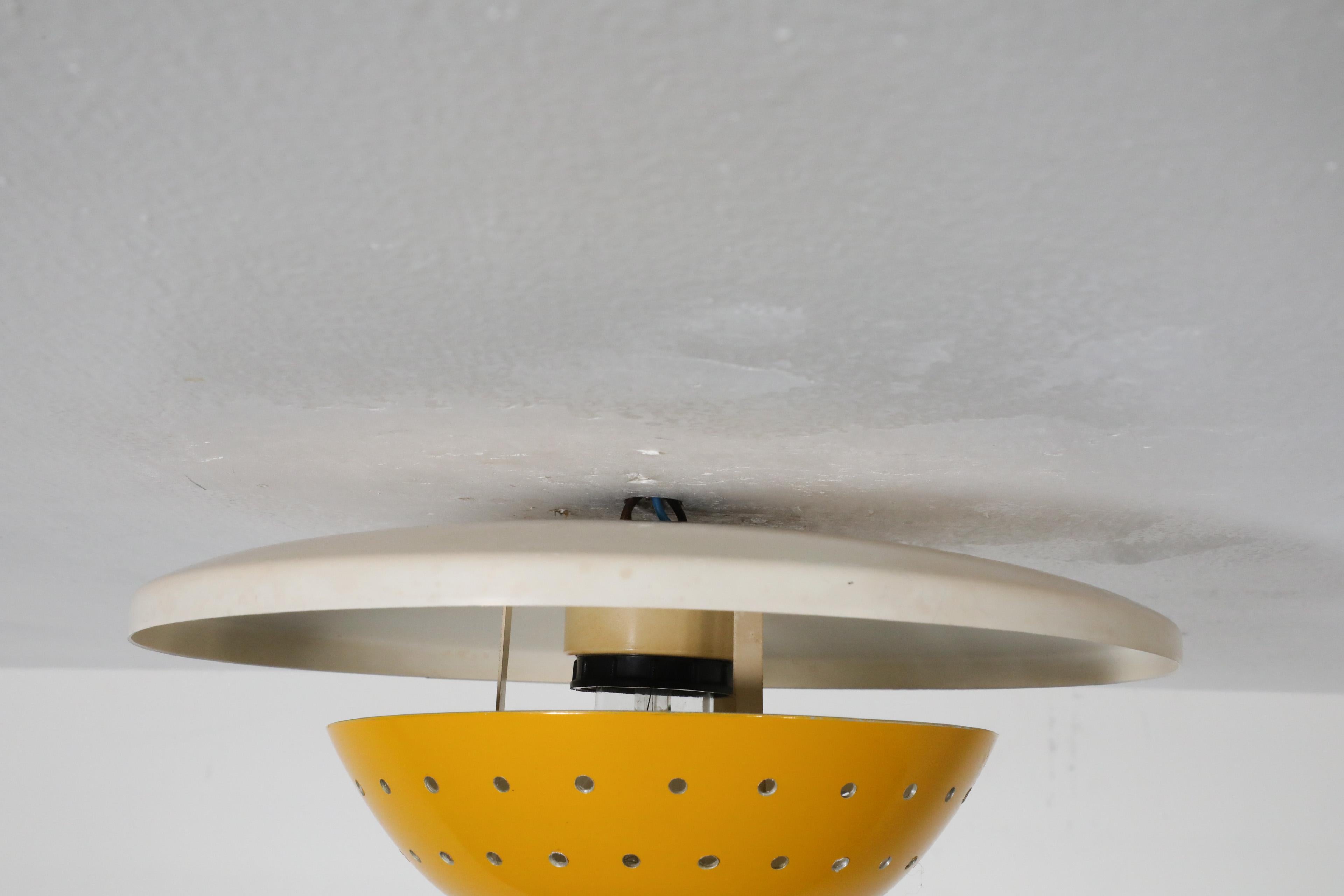Philips Style Perforated Yellow Enameled Metal Ceiling Lamp For Sale 4