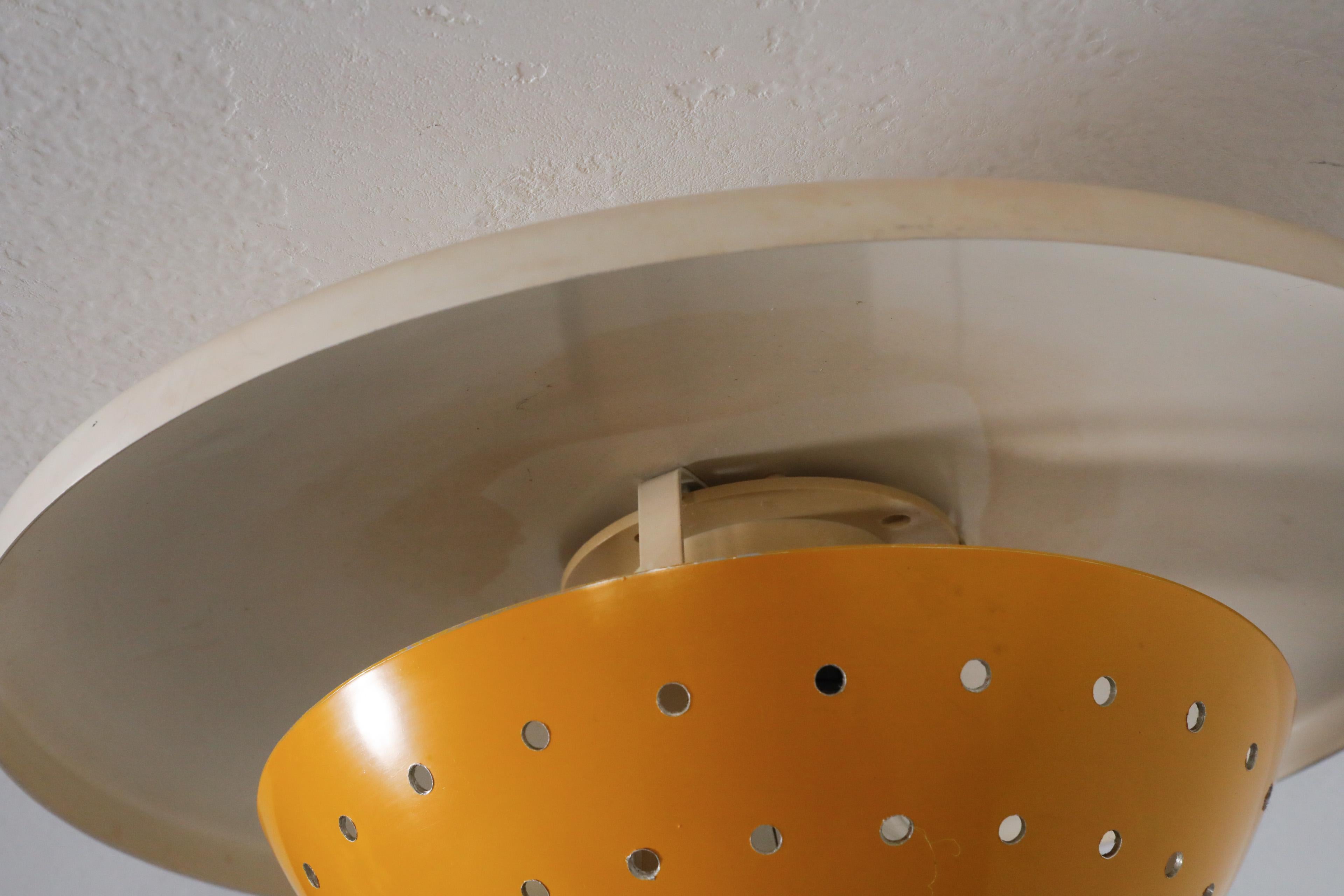 UFO-Styled, Philips Attributed Perforated Yellow Enameled Metal Ceiling Lamp 5