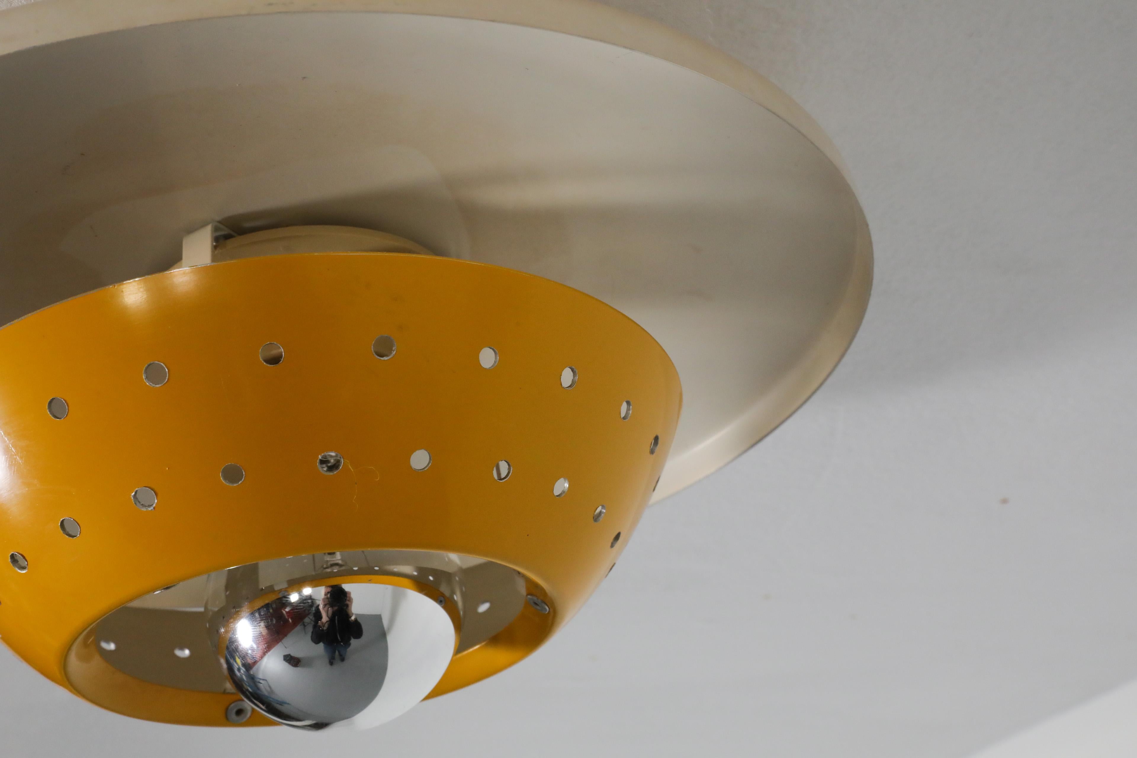 Philips Style Perforated Yellow Enameled Metal Ceiling Lamp For Sale 6