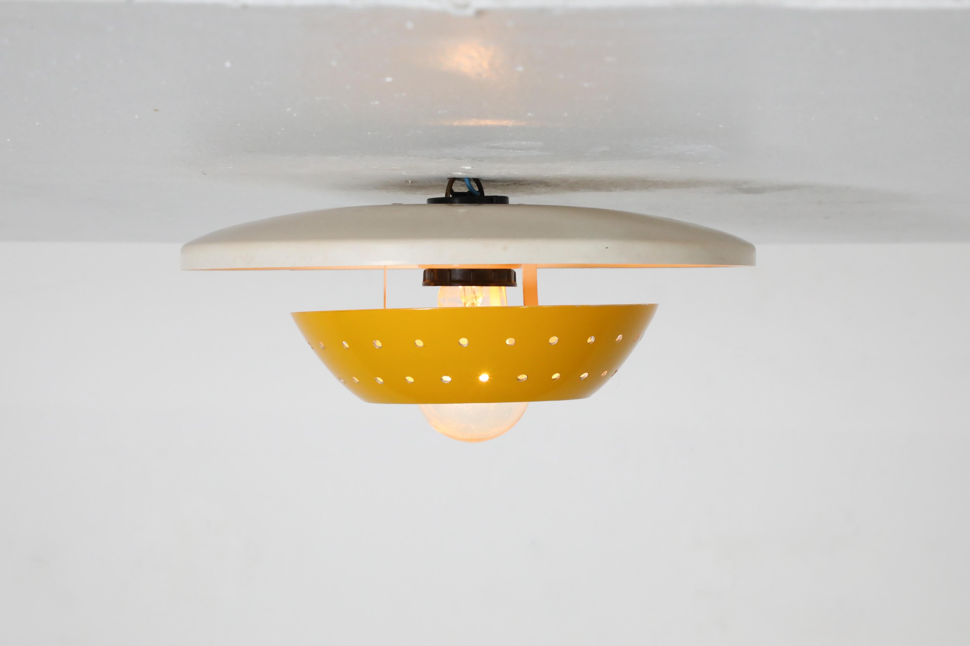 Philips Style Perforated Yellow Enameled Metal Ceiling Lamp For Sale 8