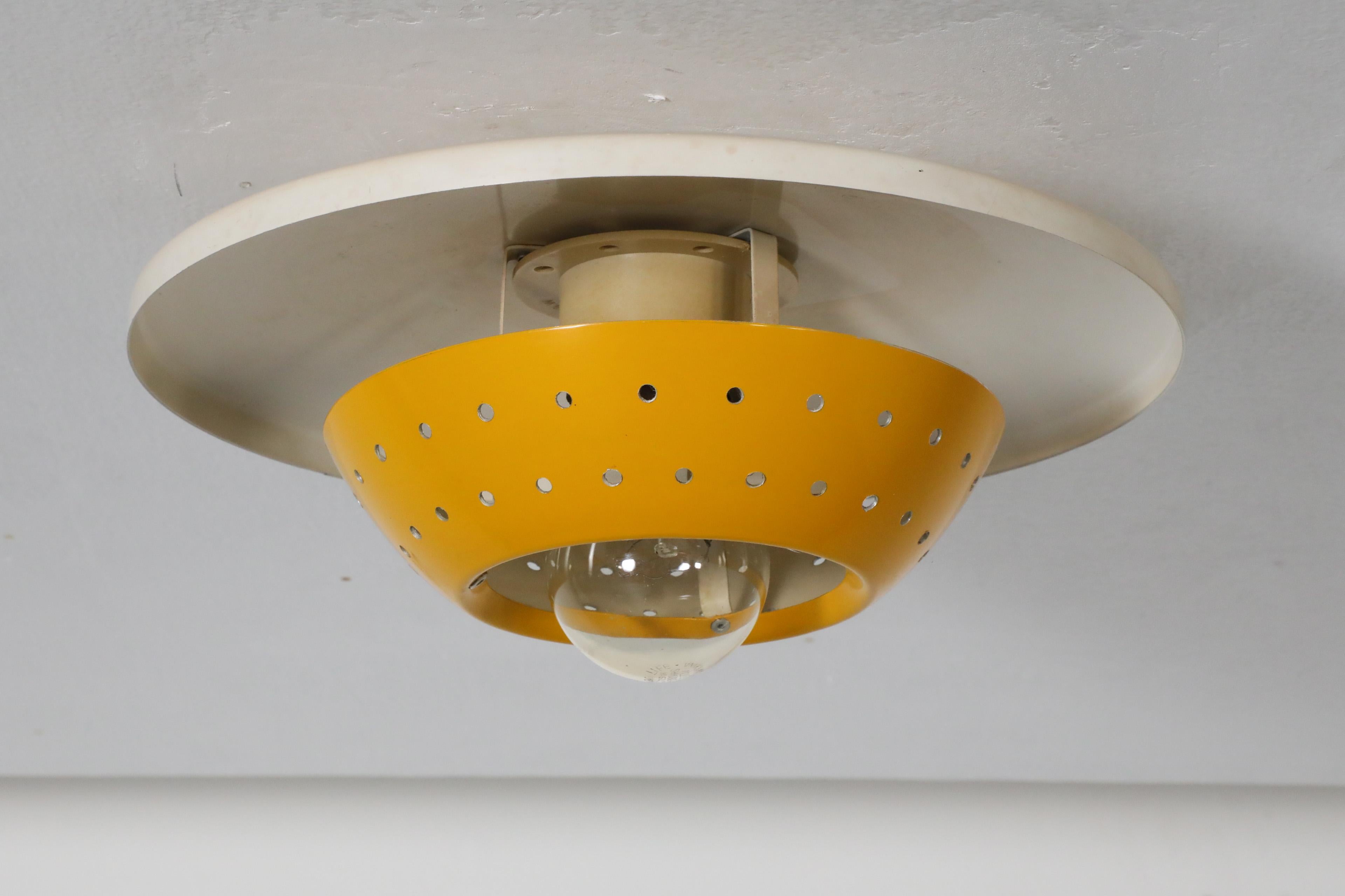Philips Style Perforated Yellow Enameled Metal Ceiling Lamp For Sale 9