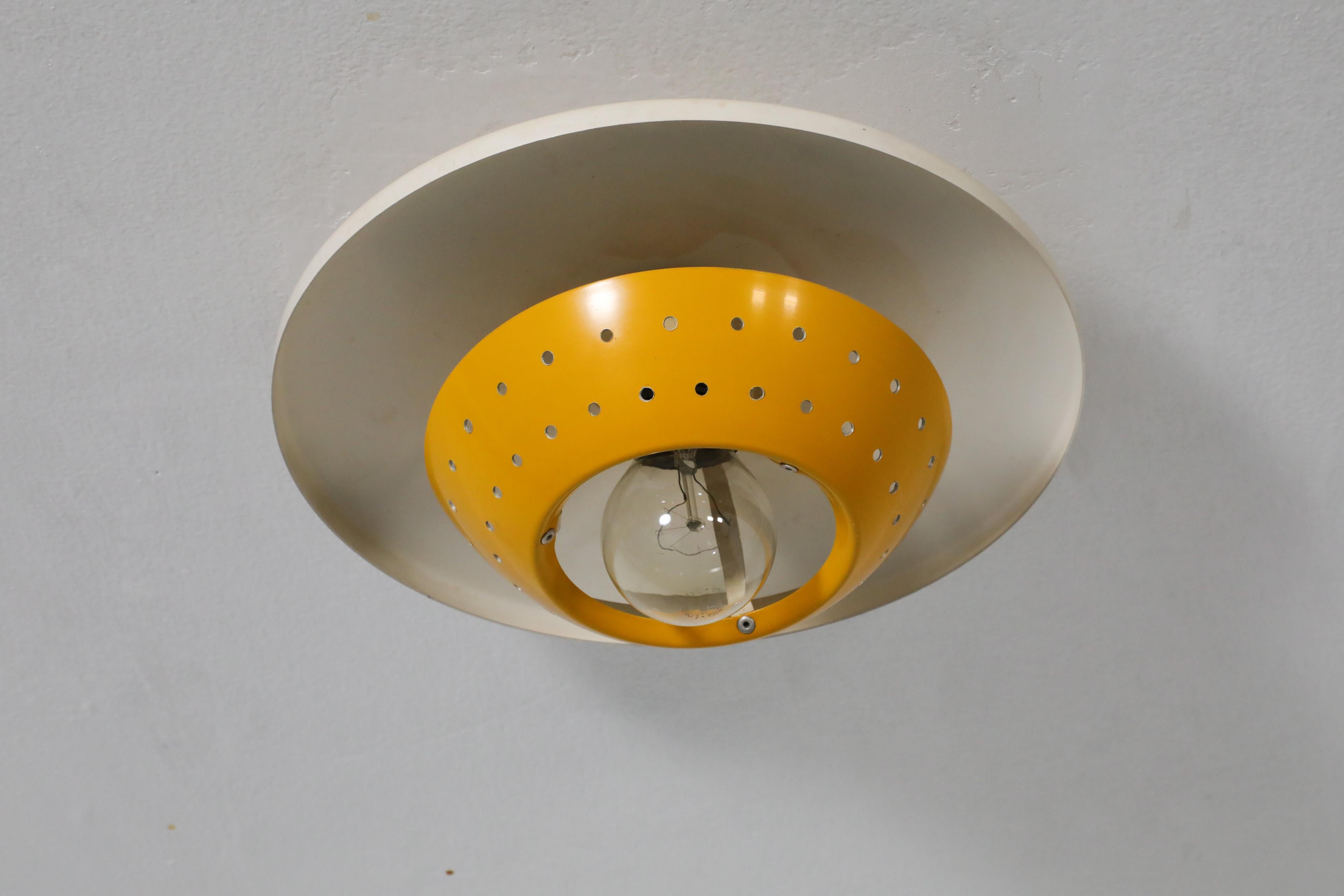 Philips Style Perforated Yellow Enameled Metal Ceiling Lamp For Sale 10