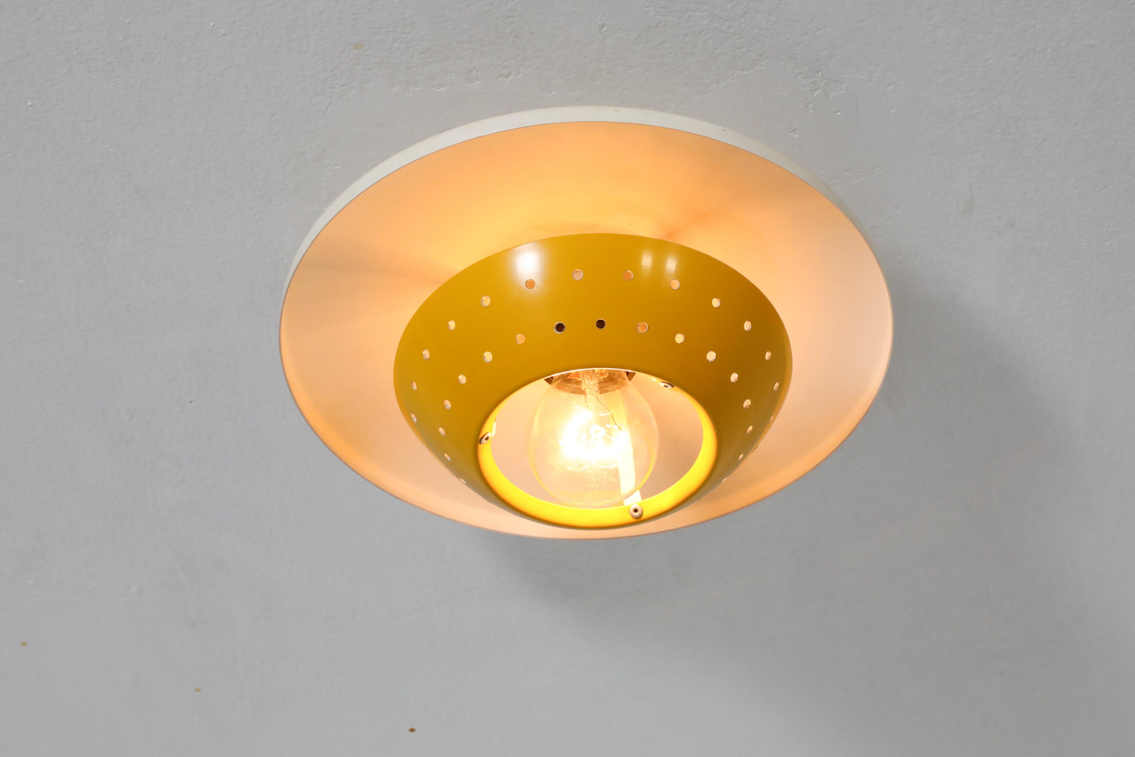 UFO-Styled, Philips Attributed Perforated Yellow Enameled Metal Ceiling Lamp 11