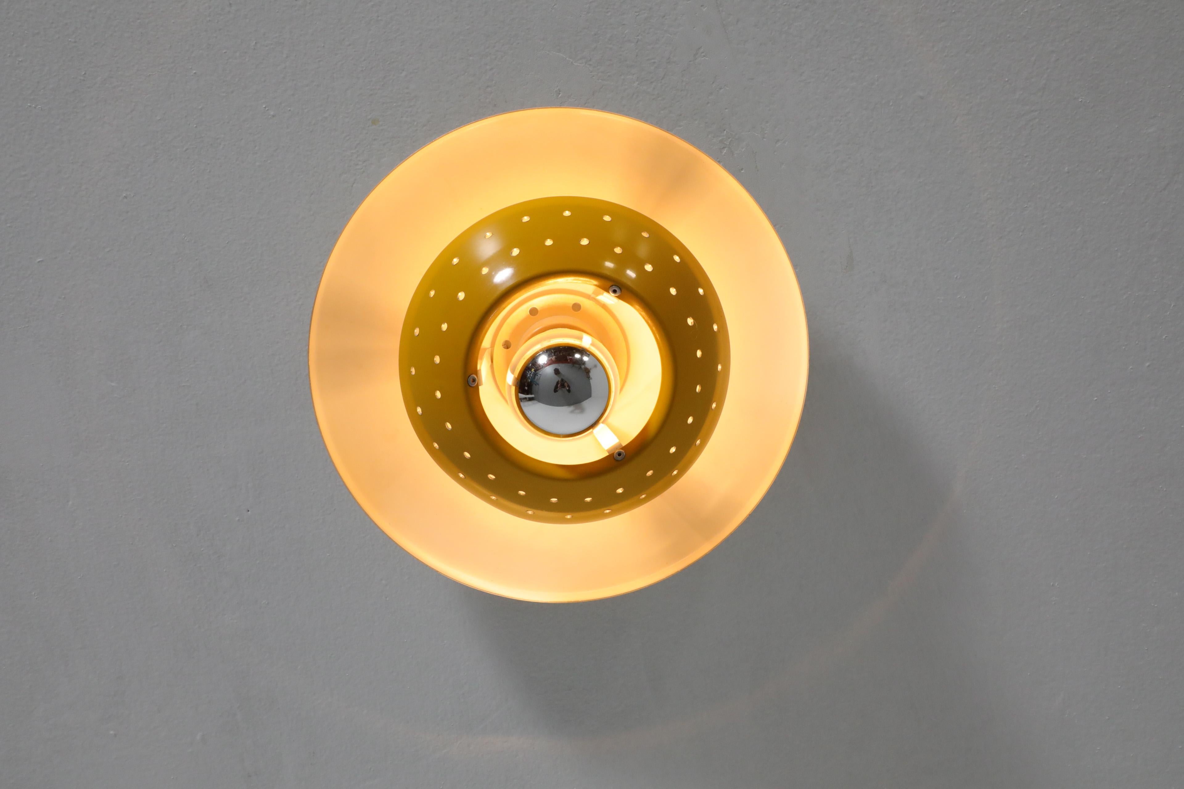UFO-Styled, Philips Attributed Perforated Yellow Enameled Metal Ceiling Lamp 1