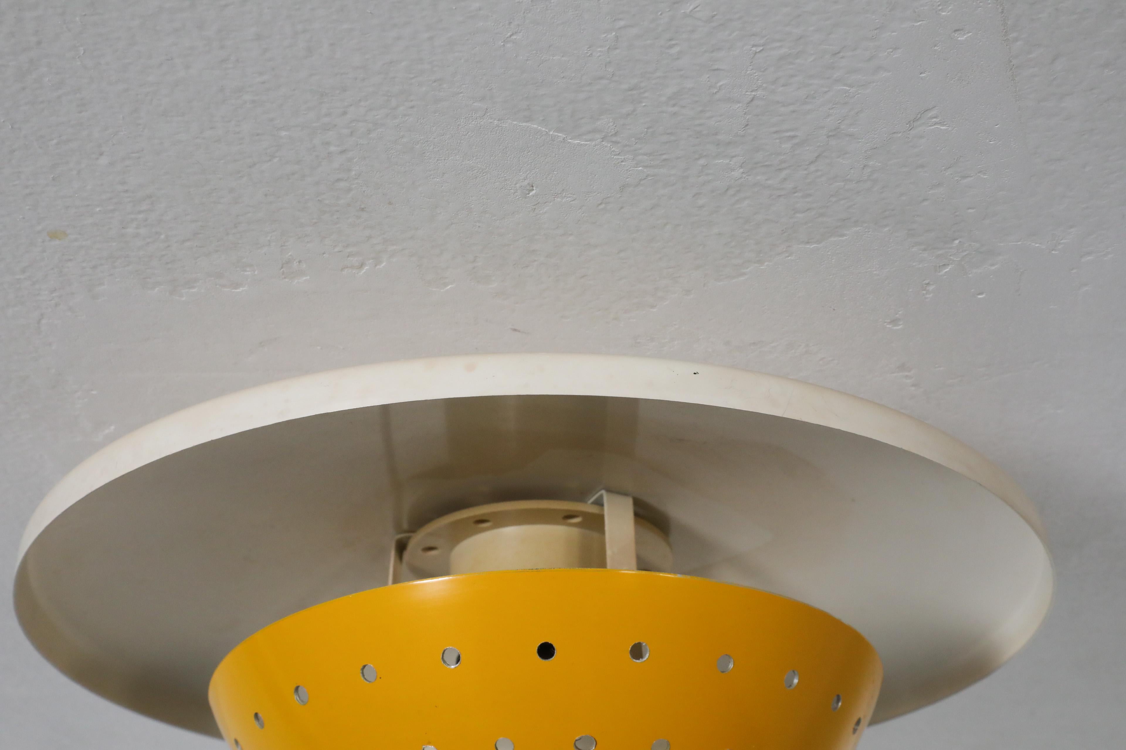 Philips Style Perforated Yellow Enameled Metal Ceiling Lamp For Sale 3