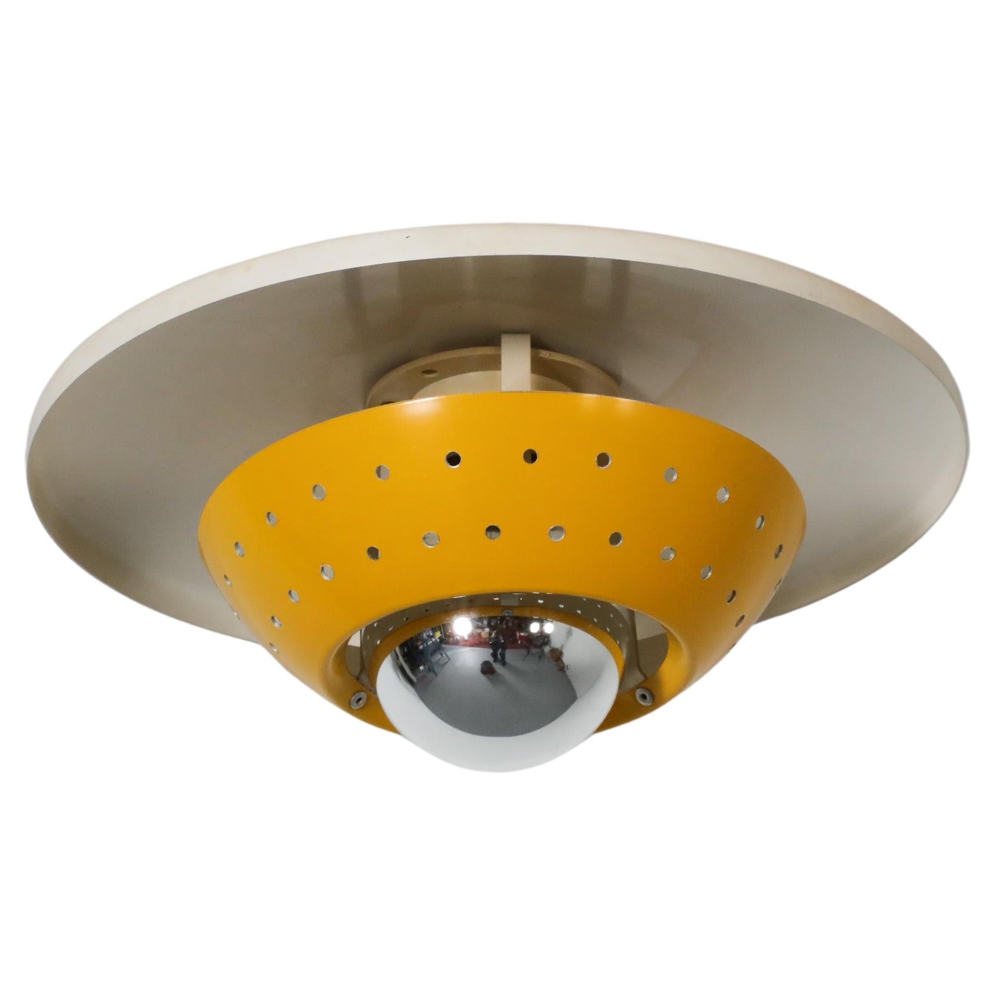 Philips Style Perforated Yellow Enameled Metal Ceiling Lamp For Sale