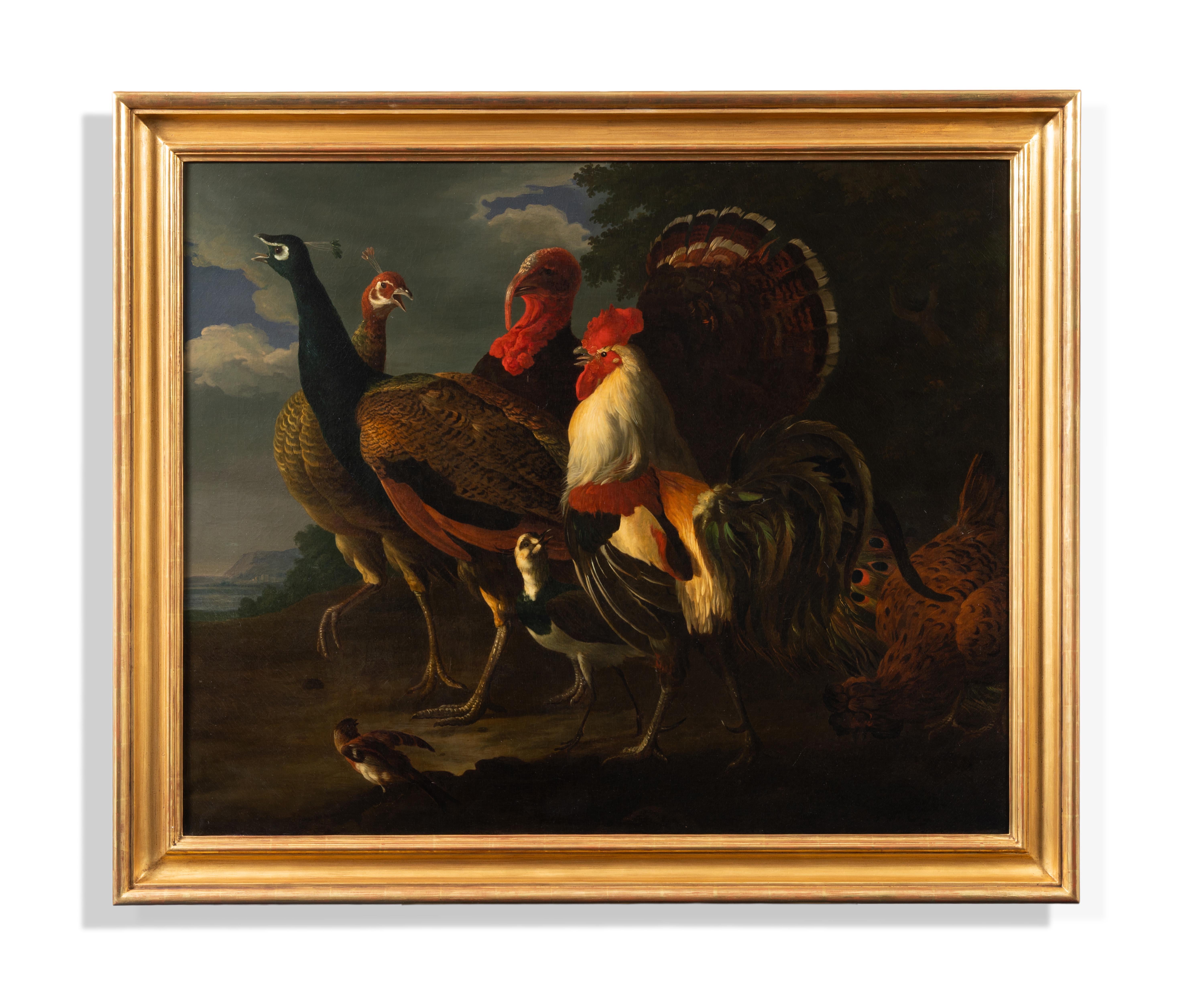 A Peacock and Other Fowl in a Landscape
