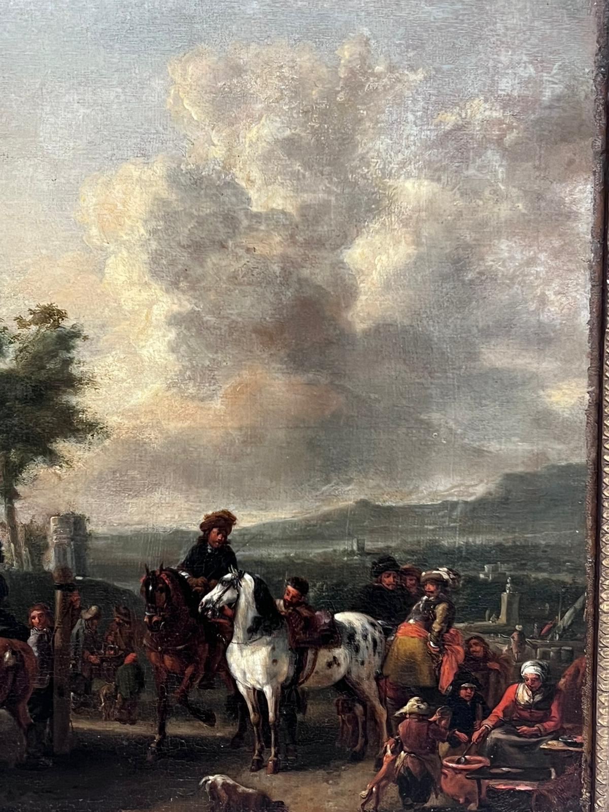 Fine 17th Century Dutch Old Master Oil Military Encampment Figures on Horseback - Old Masters Painting by Philips Wouwerman