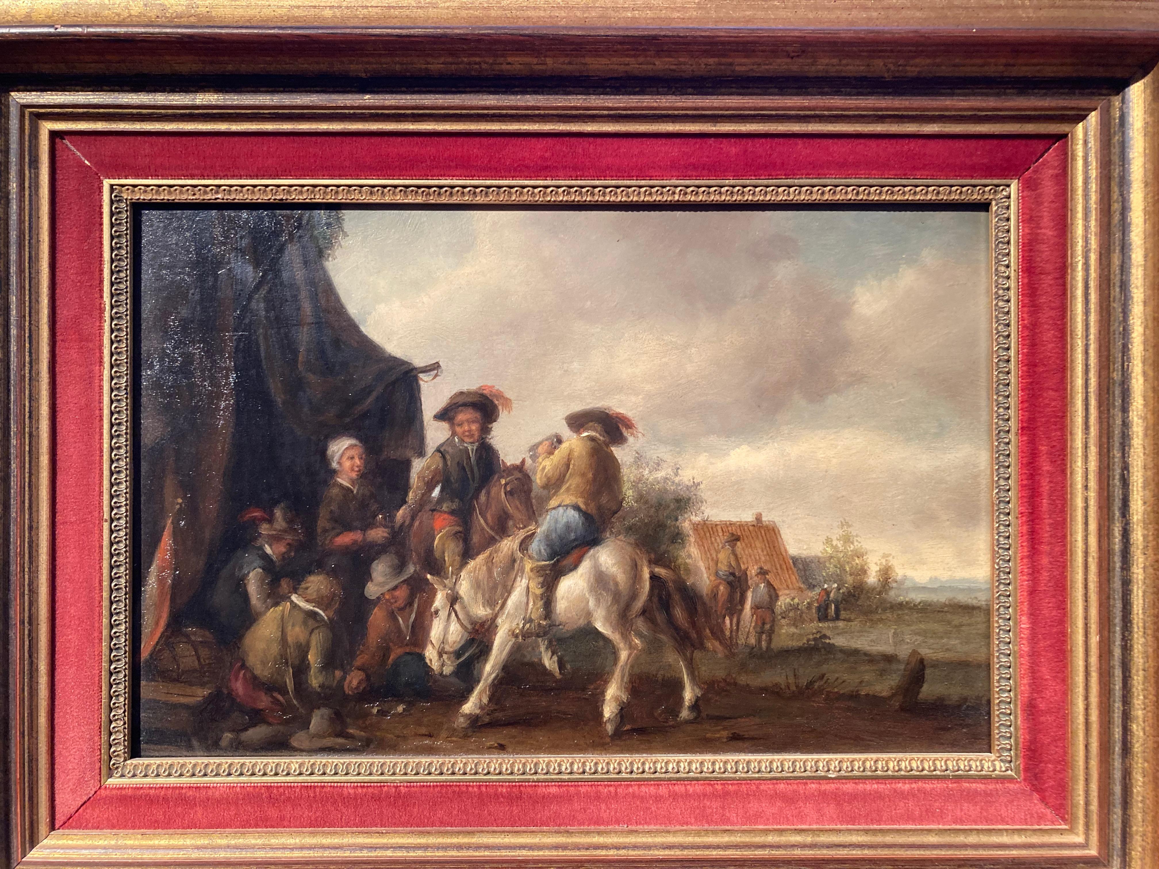 Kreis Wouwerman, Reiter von einem Zelt, Reiter mit Karten, niederländischer alter Meister (Braun), Figurative Painting, von Philips Wouwerman