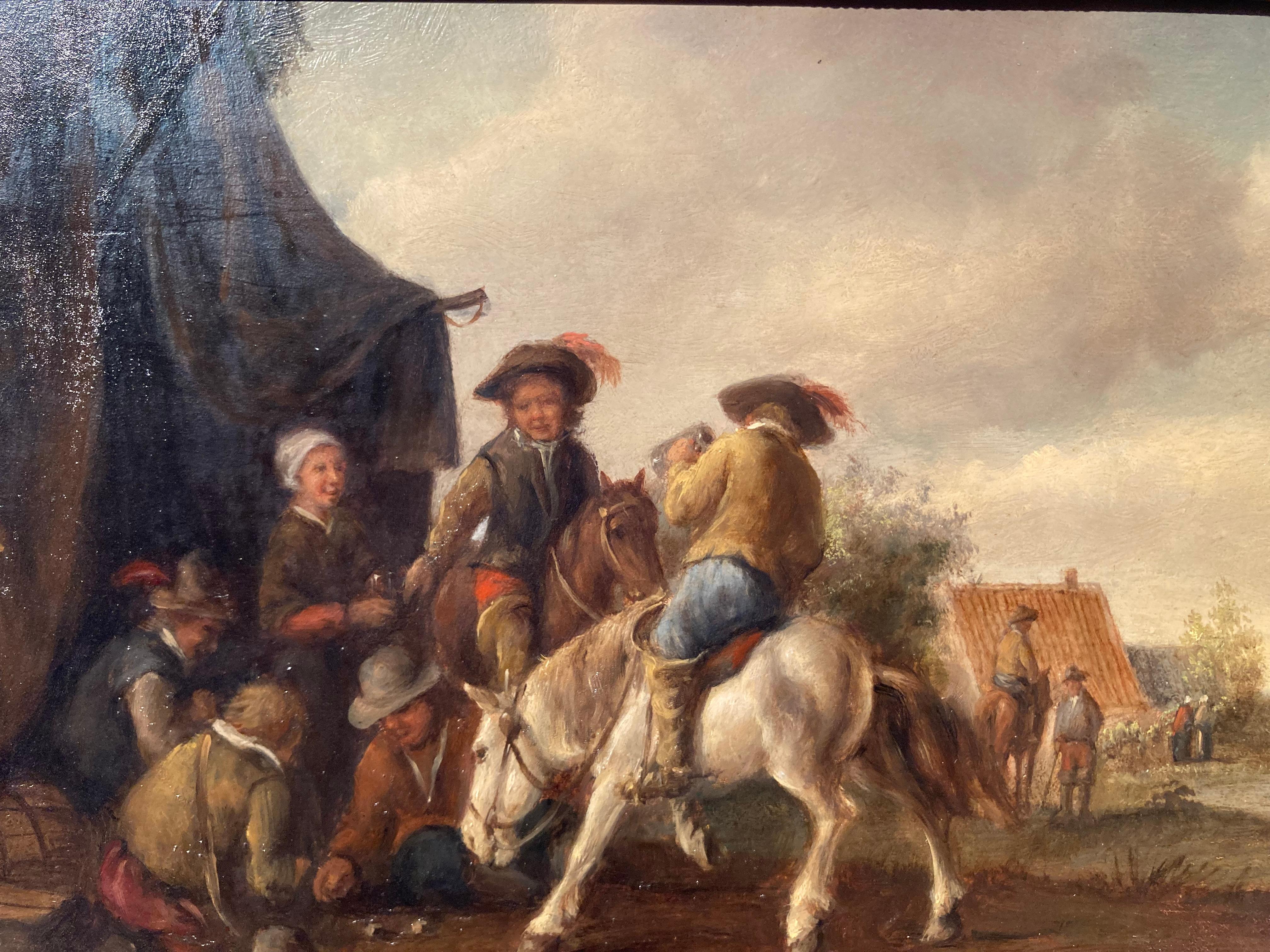 Philips Wouwerman Figurative Painting – Kreis Wouwerman, Reiter von einem Zelt, Reiter mit Karten, niederländischer alter Meister