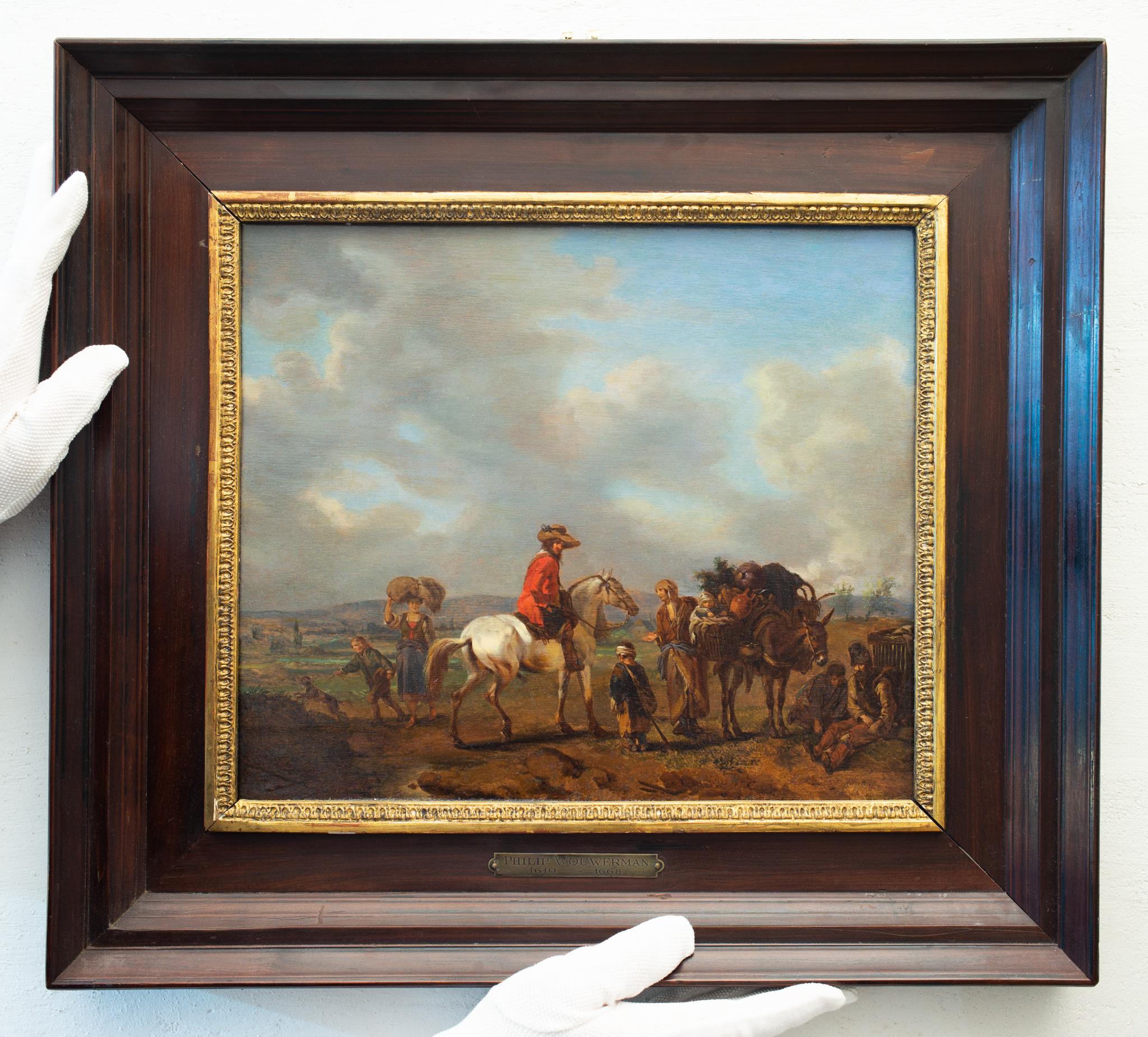 Landschaft mit Gentleman auf Pferd und bäuerlicher Frau, die fast lebt (Alte Meister), Painting, von Philips Wouwerman