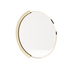 Mid-century modern mirror in fabric, with customisable steel frame