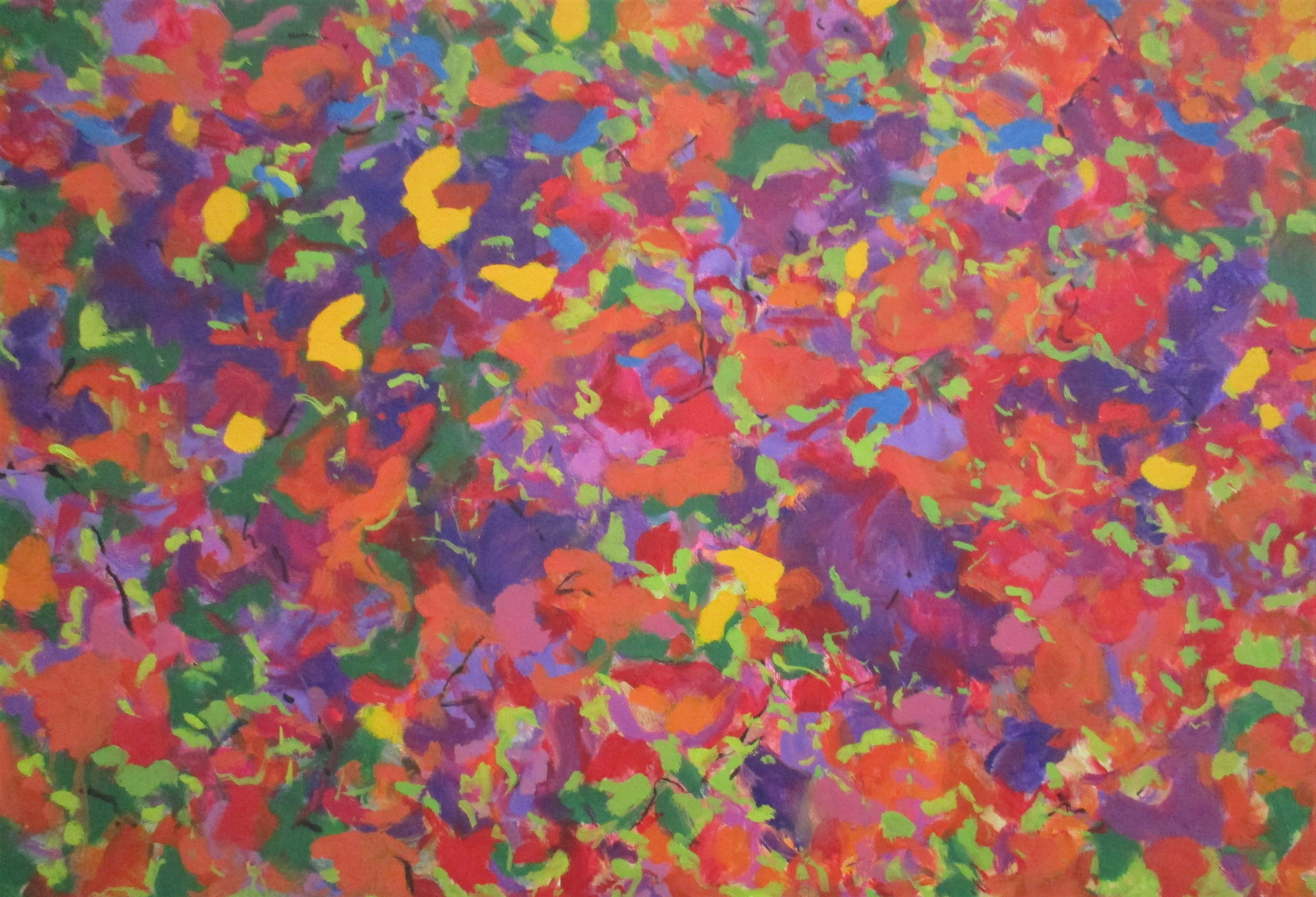 ""Jardin du début août""  Peinture à l'huile expressionniste abstraite contemporaine