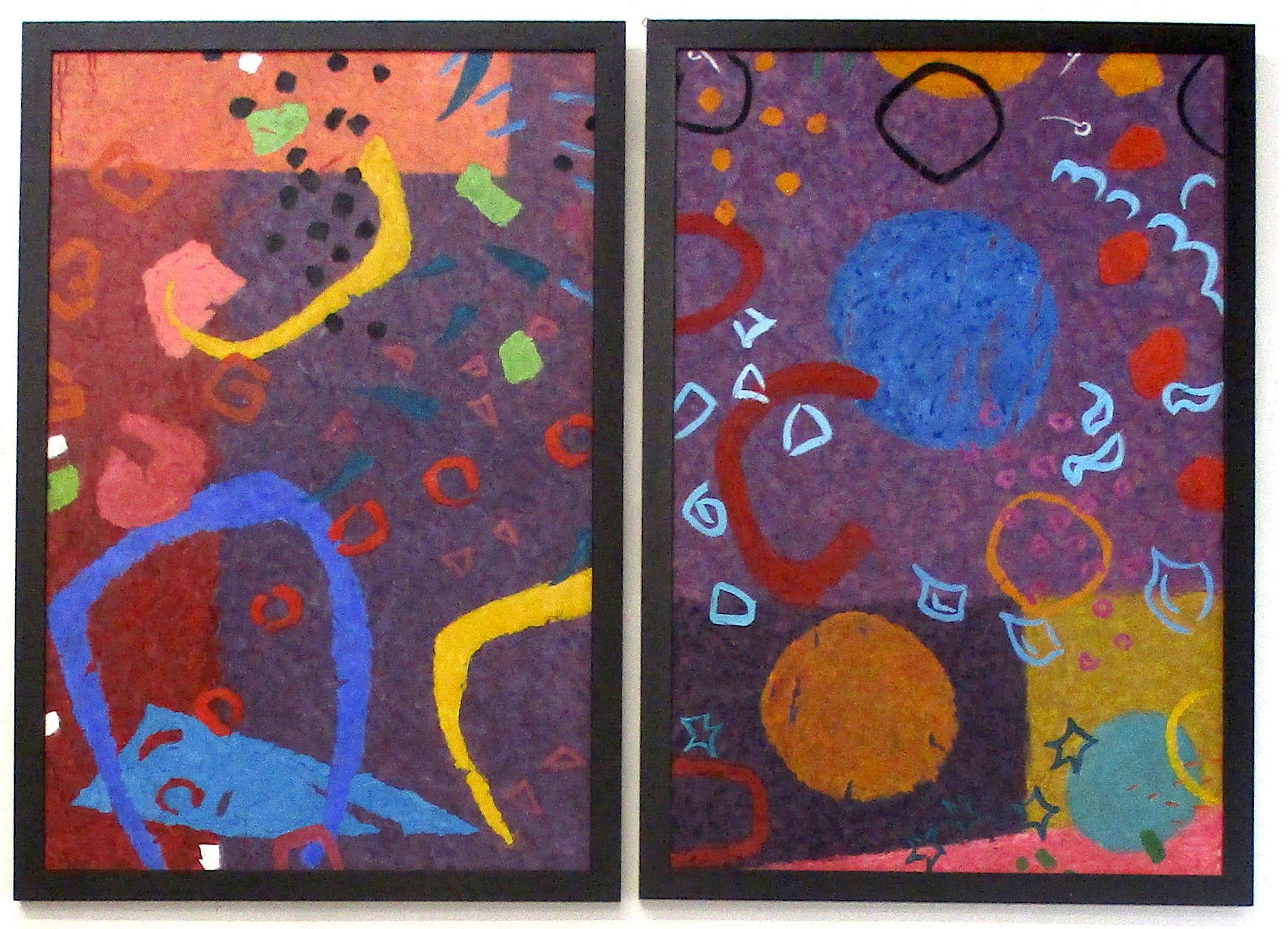 Abstract Painting di Phillip Alder - Musica in un giardino notturno, Dipinti ad olio astratti contemporanei in dittico