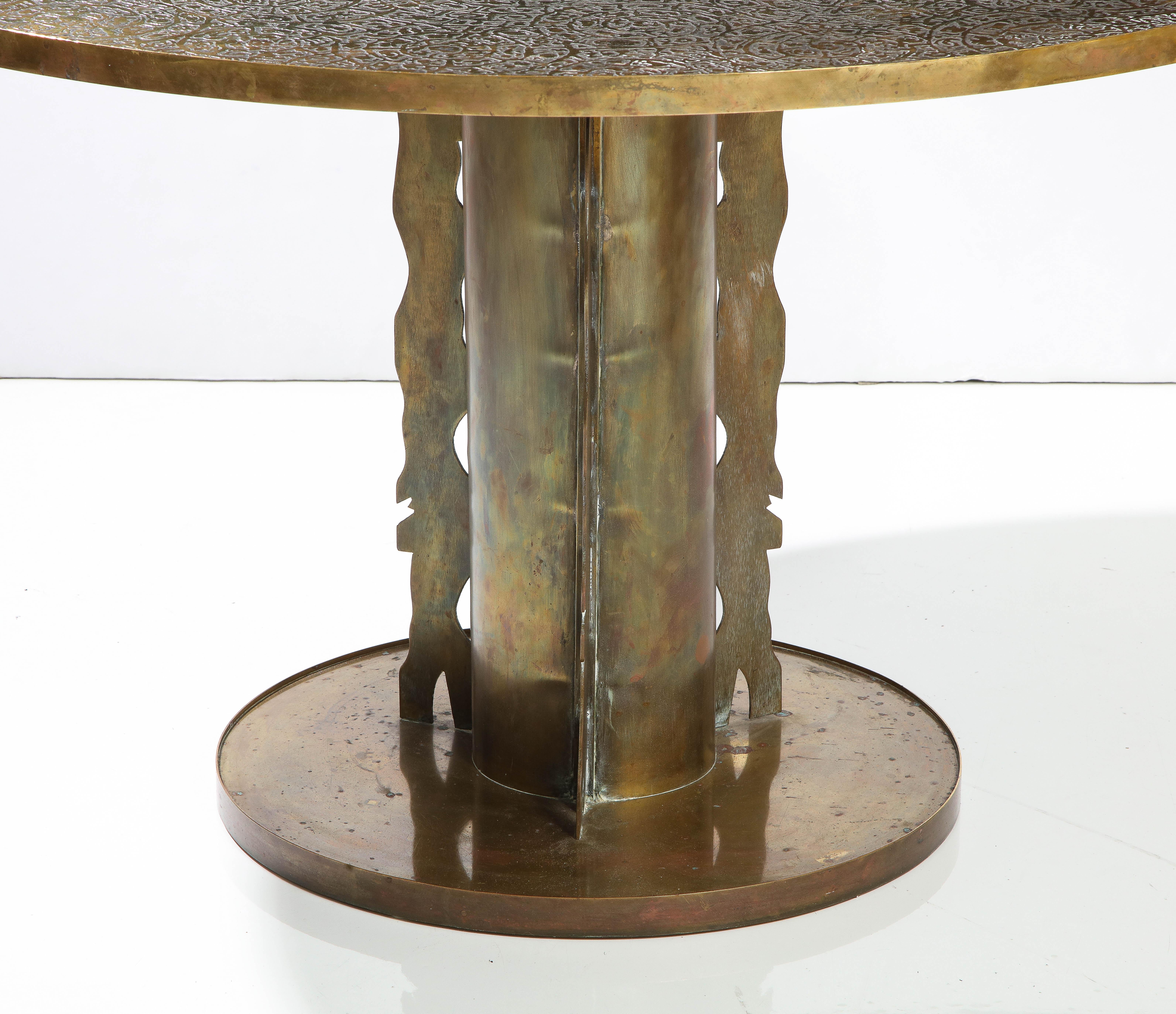 Philip and Kelvin Laverne Etruscan Dining / Centre table.
Bronze table inlaid with Brass, Depicting An Etruscan spiral design pattern.
The table has a wonderful aged patina.