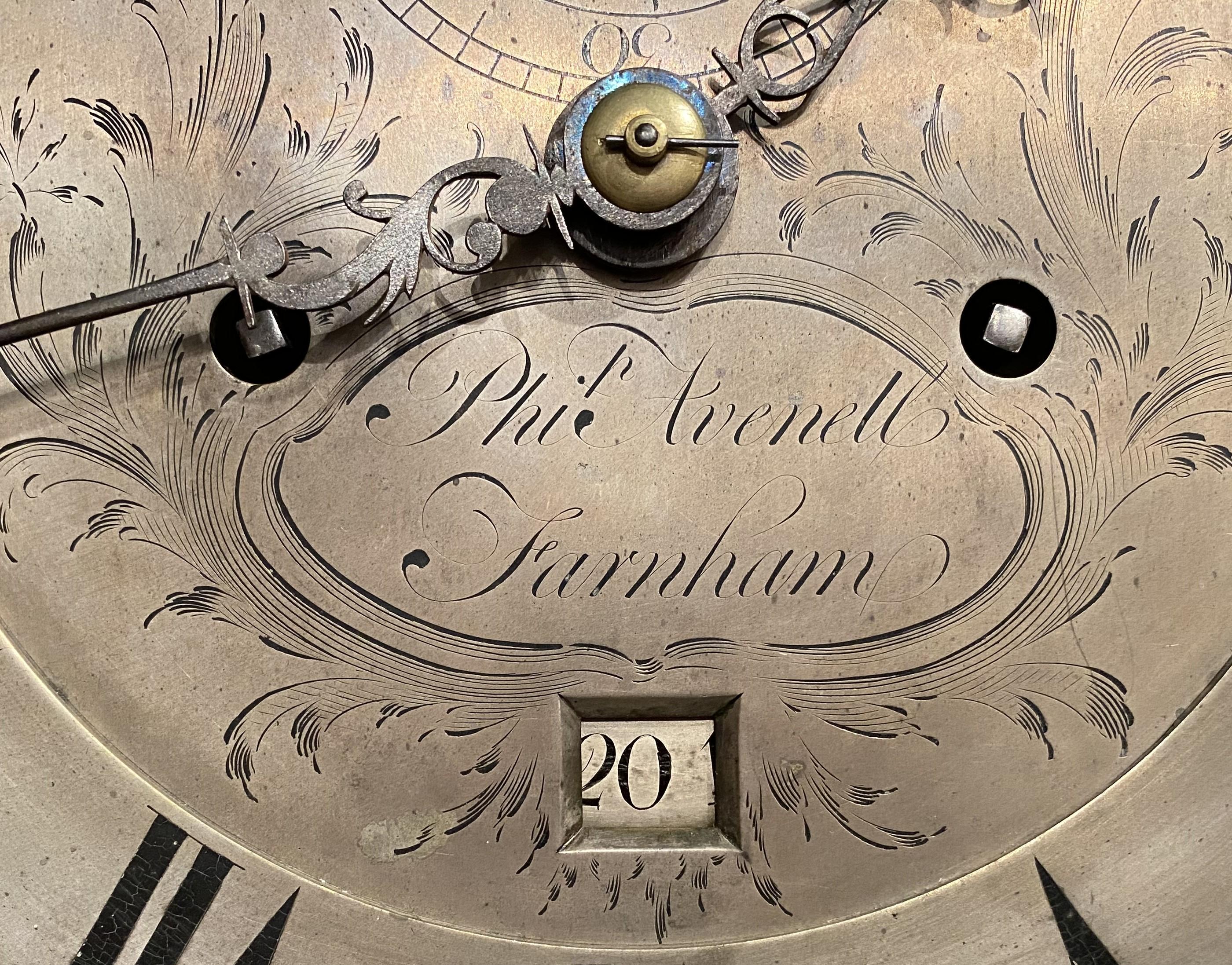 Phillip Avenell of Farnham English Tall Clock with Japanned Case circa 1770 For Sale 3
