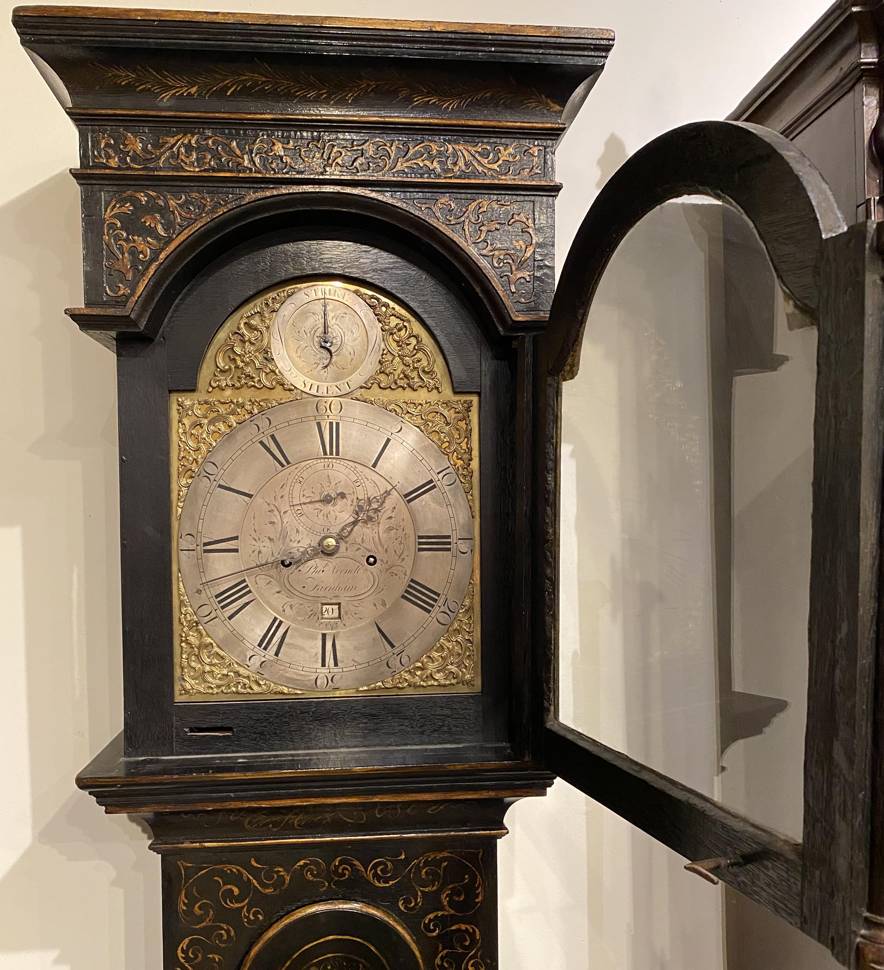 Phillip Avenell of Farnham English Tall Clock with Japanned Case circa 1770 For Sale 9