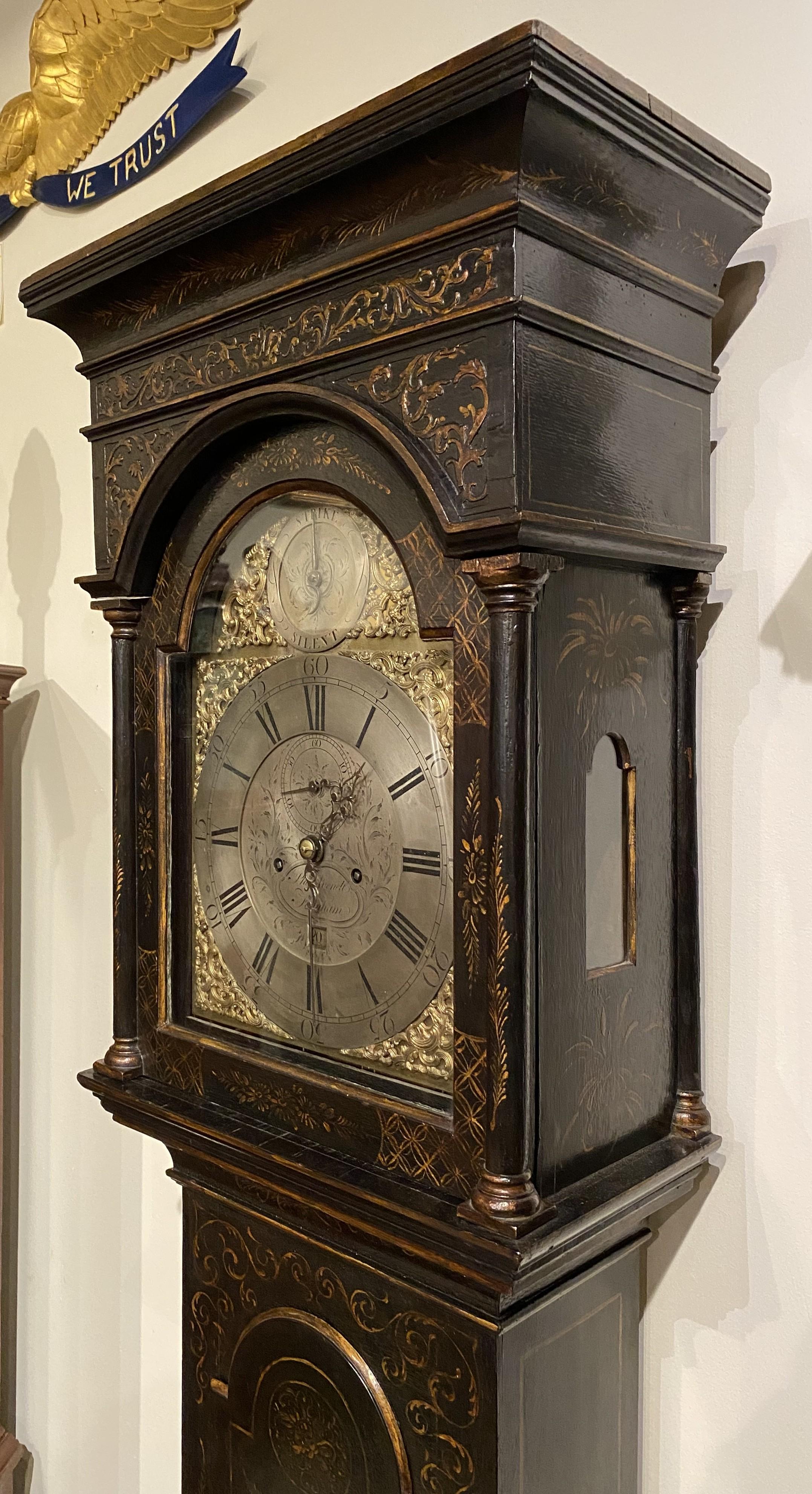 Phillip Avenell of Farnham English Tall Clock with Japanned Case circa 1770 In Good Condition For Sale In Milford, NH