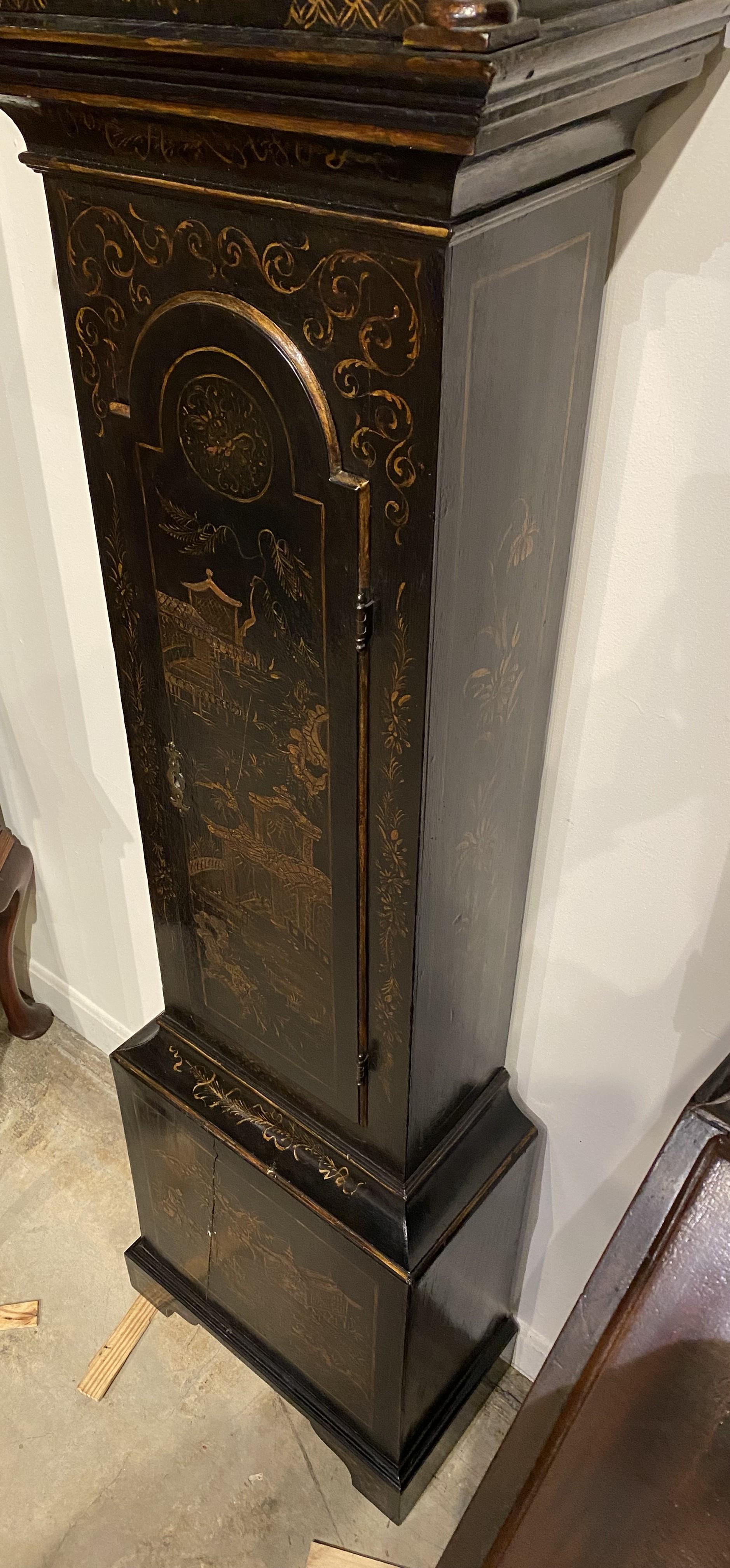 Late 18th Century Phillip Avenell of Farnham English Tall Clock with Japanned Case circa 1770 For Sale
