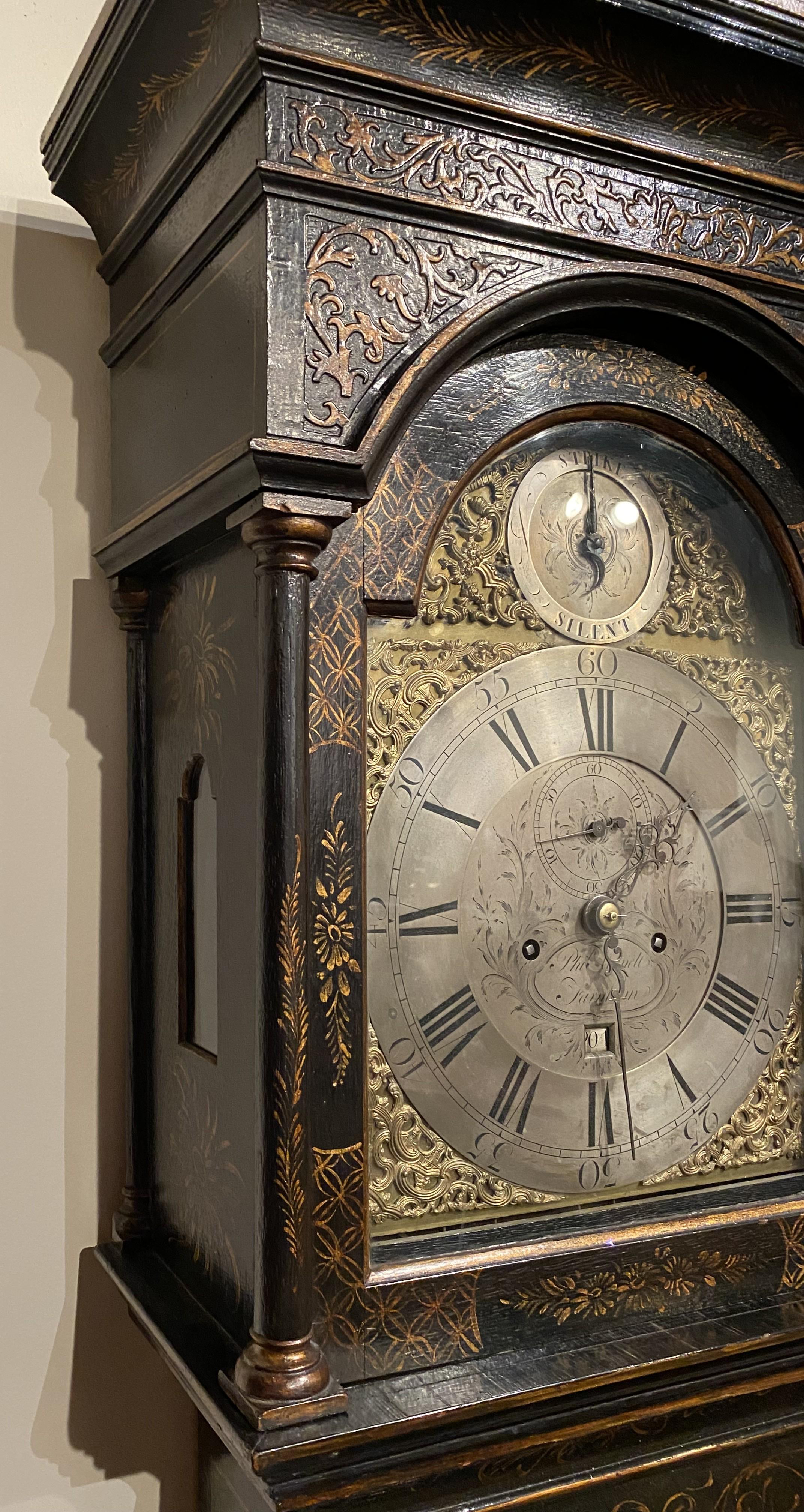 Metal Phillip Avenell of Farnham English Tall Clock with Japanned Case circa 1770 For Sale