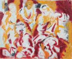 Abstracted Figures, Oil on Canvas Painting, Mid 20th Century