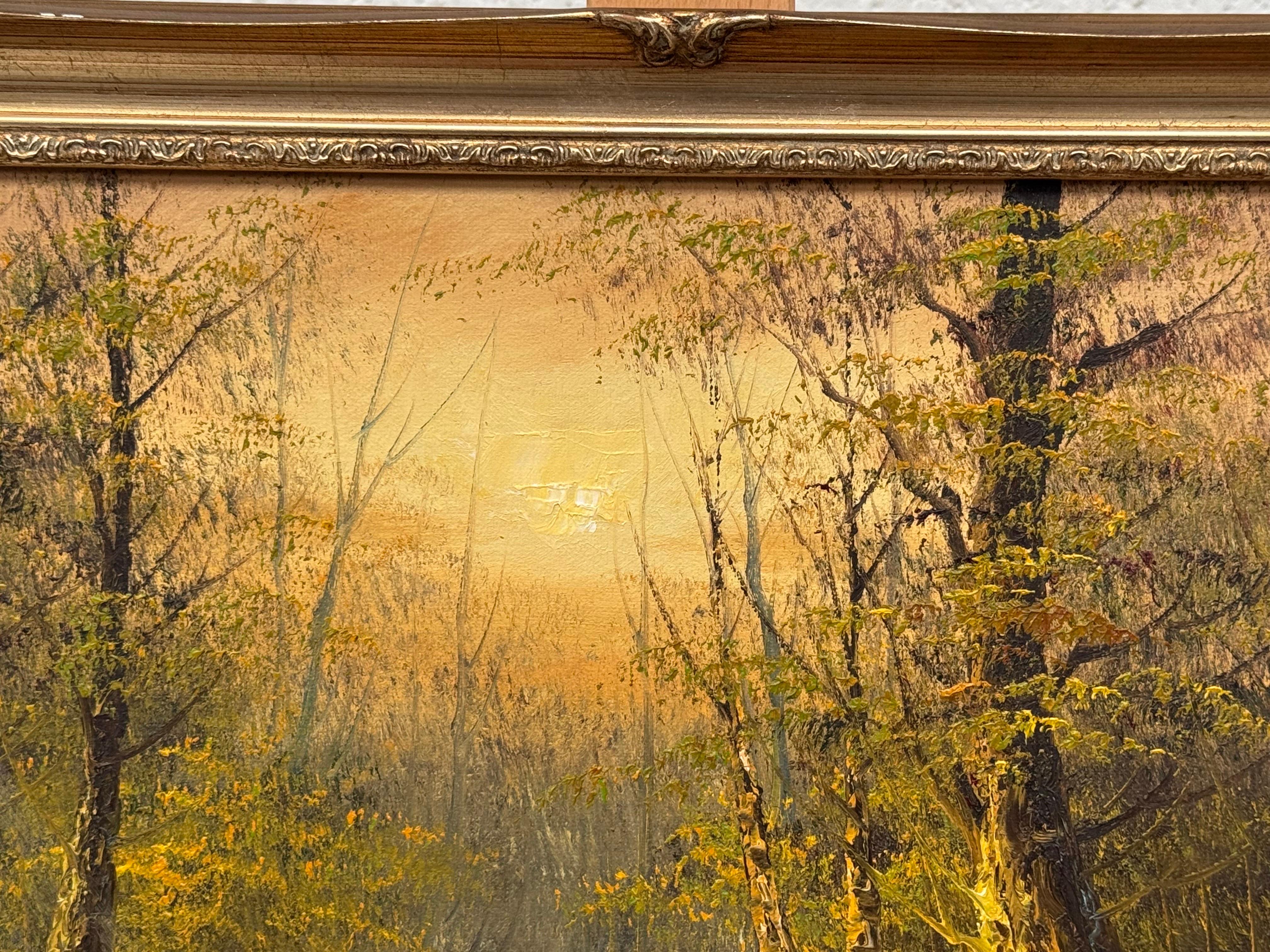 Scena di lago nella foresta 'Golden Tranquility' di un artista americano del XX secolo del dopoguerra in vendita 5