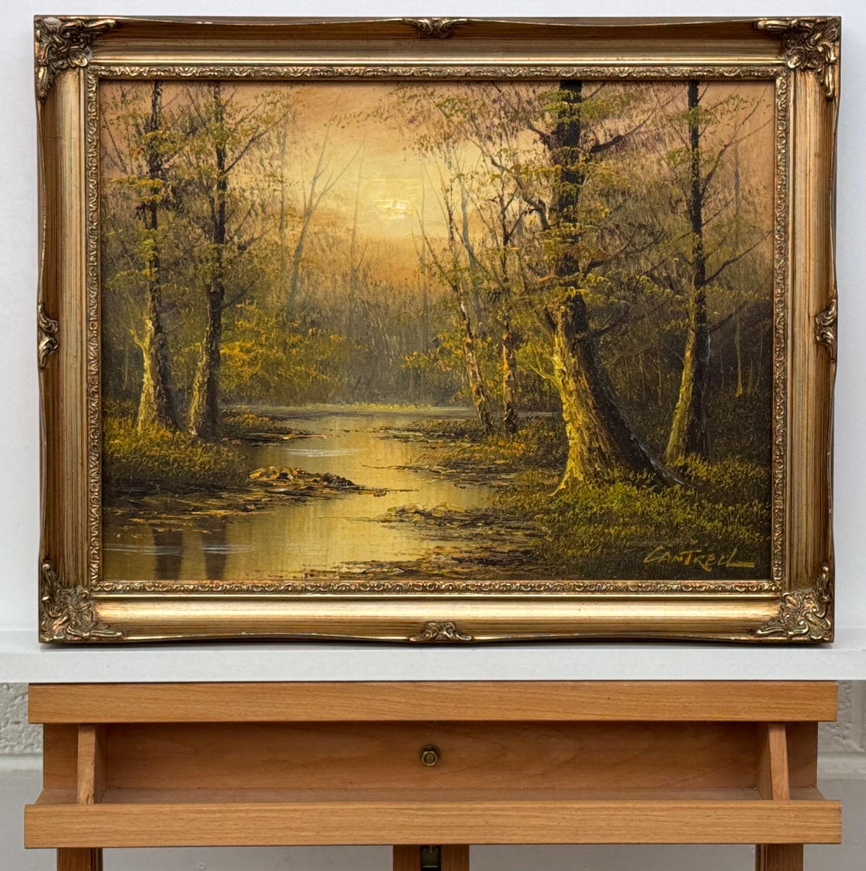 Scena di lago nella foresta 'Golden Tranquility' di un artista americano del XX secolo del dopoguerra in vendita 8