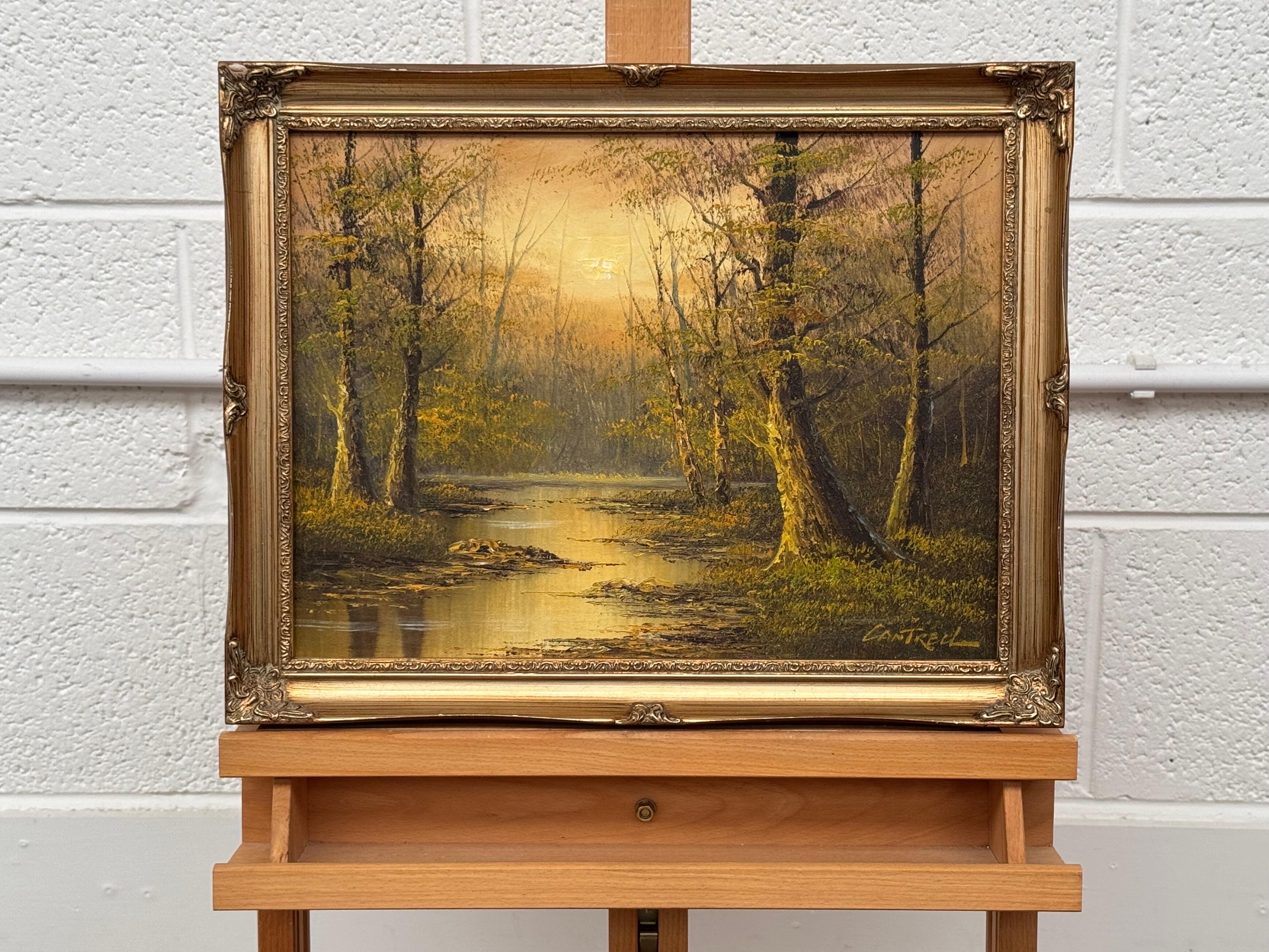 Scena di lago nella foresta 'Golden Tranquility' di un artista americano del XX secolo del dopoguerra - Painting Realismo di Phillip Cantrell