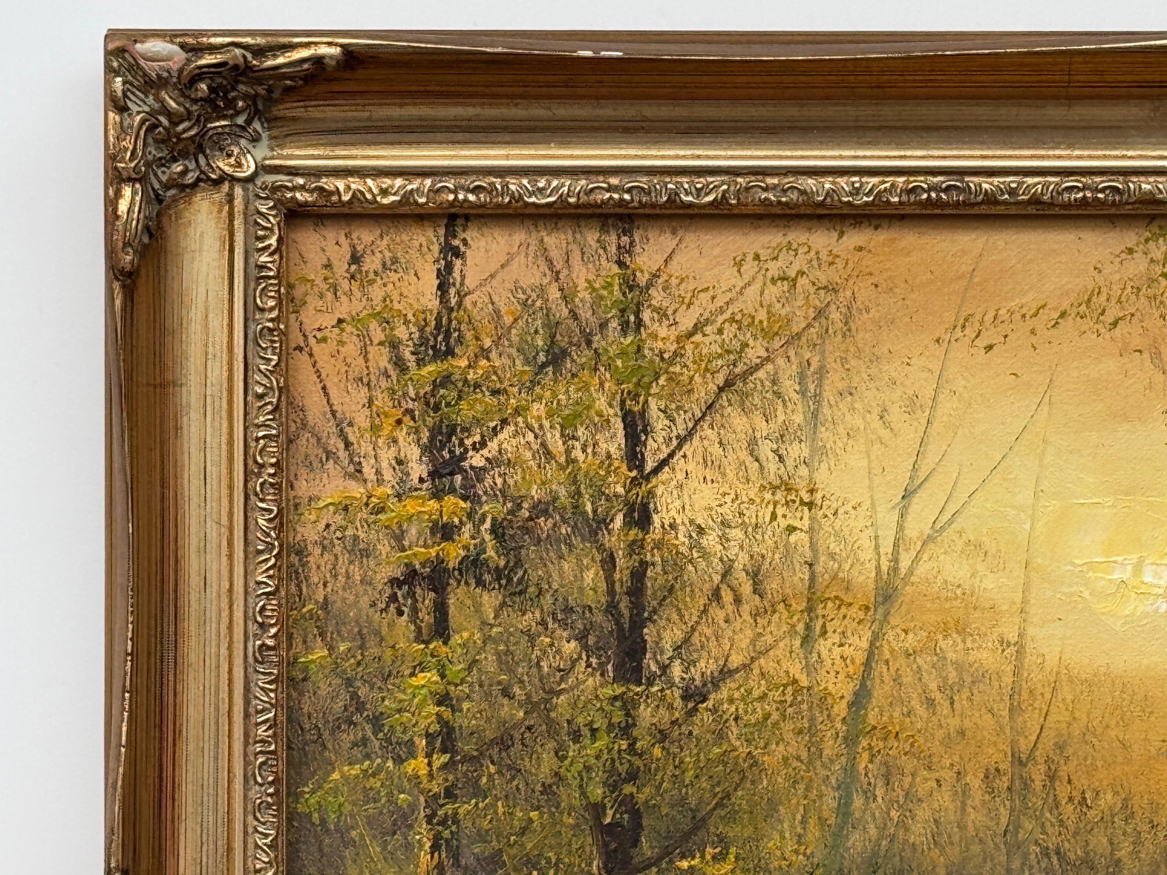 Scena di lago nella foresta 'Golden Tranquility' di un artista americano del XX secolo del dopoguerra in vendita 1