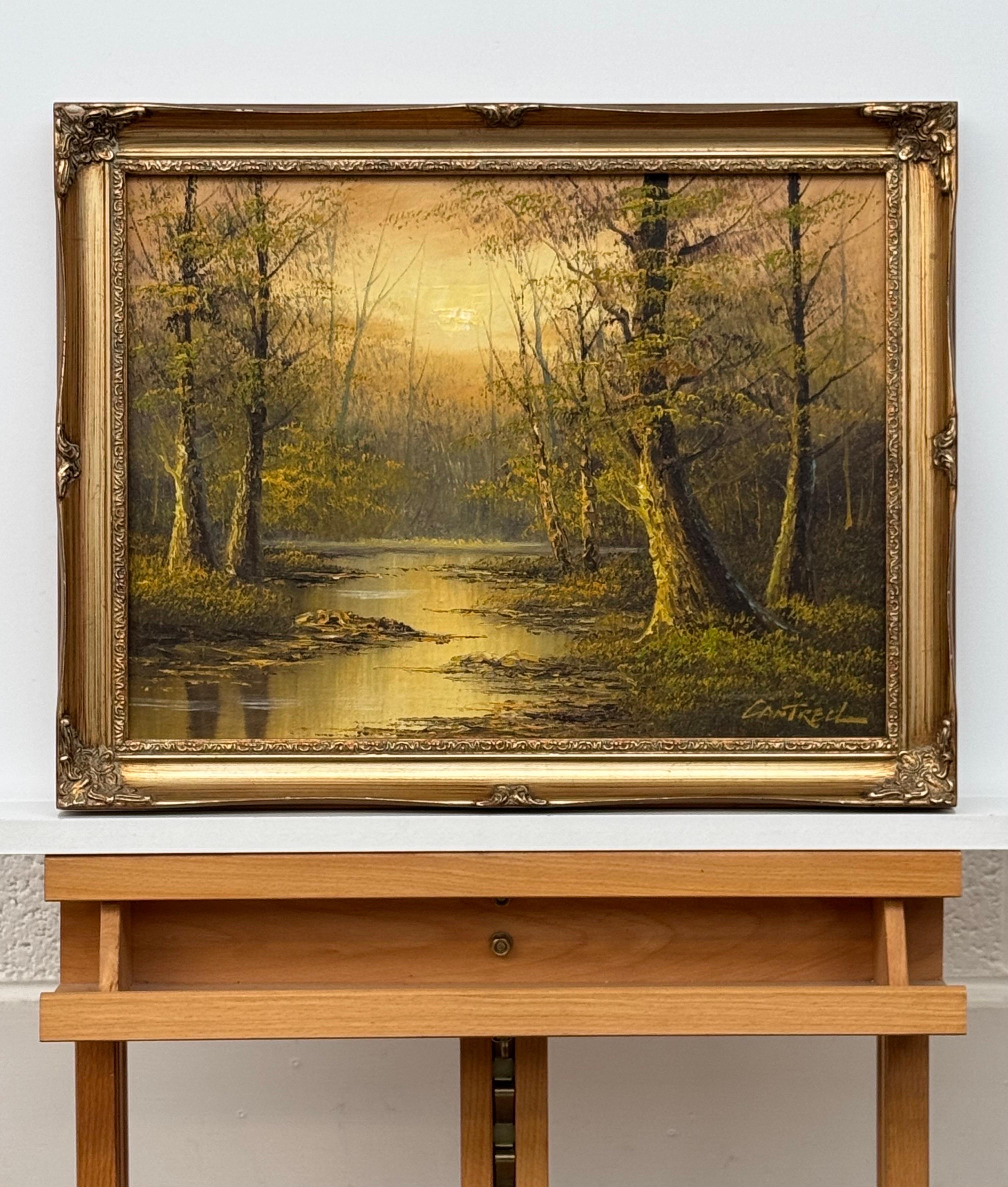 Scena di lago nella foresta 'Golden Tranquility' di un artista americano del XX secolo del dopoguerra in vendita 2