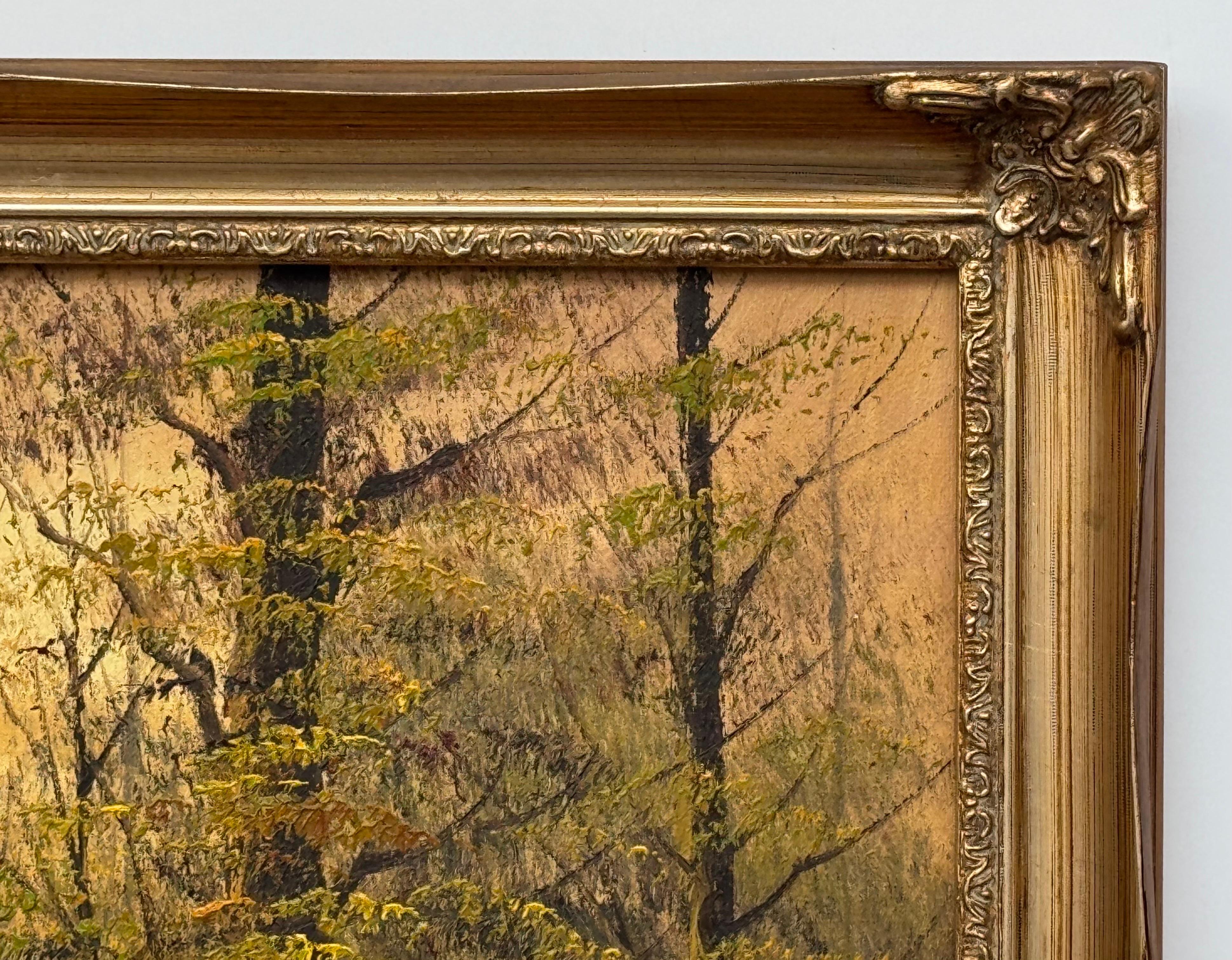 Scena di lago nella foresta 'Golden Tranquility' di un artista americano del XX secolo del dopoguerra in vendita 4