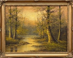 'Golden Tranquility' Forest Lake Scene by American Postwar 20th Century Artist