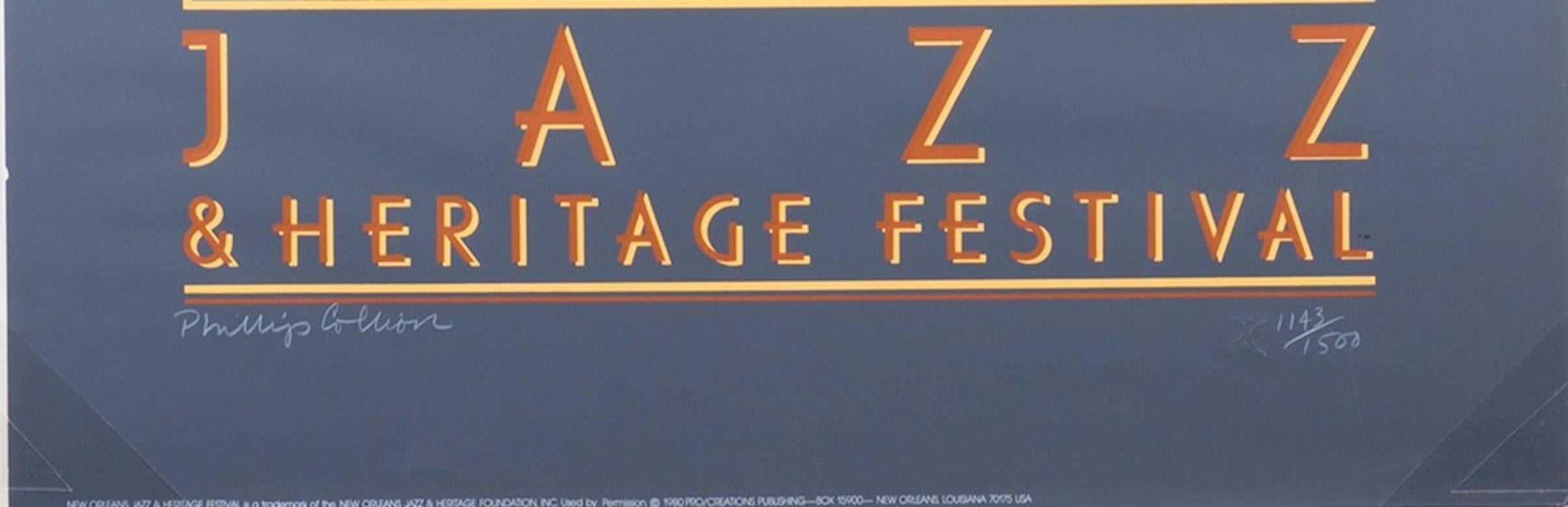 Poster del New Orleans Jazz and Heritage Festival - 1980 - Print Grigio di Phillip Collier
