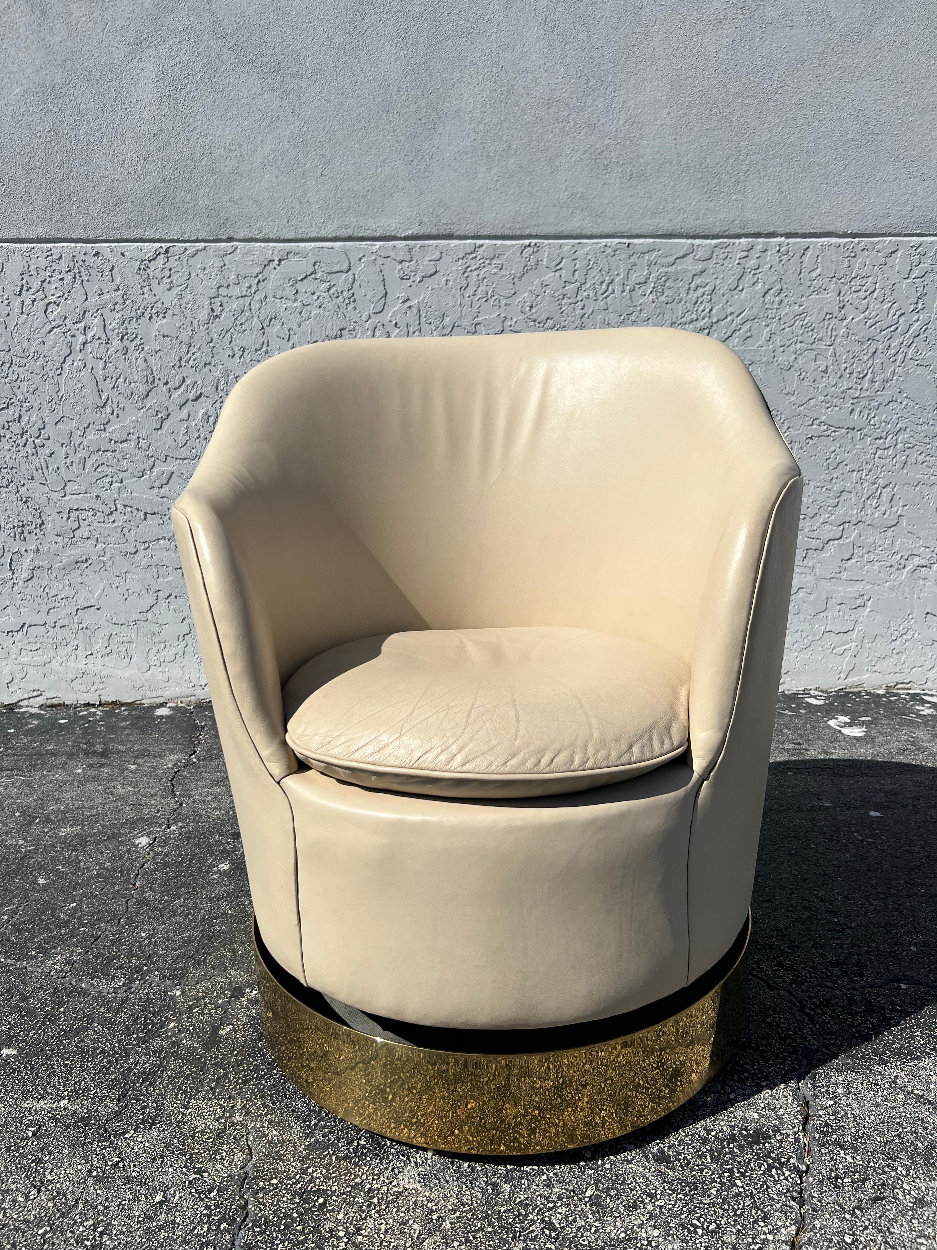 Mid-Century Modern Phillip Enfield Brass Swivel Lounge Chair For Sale