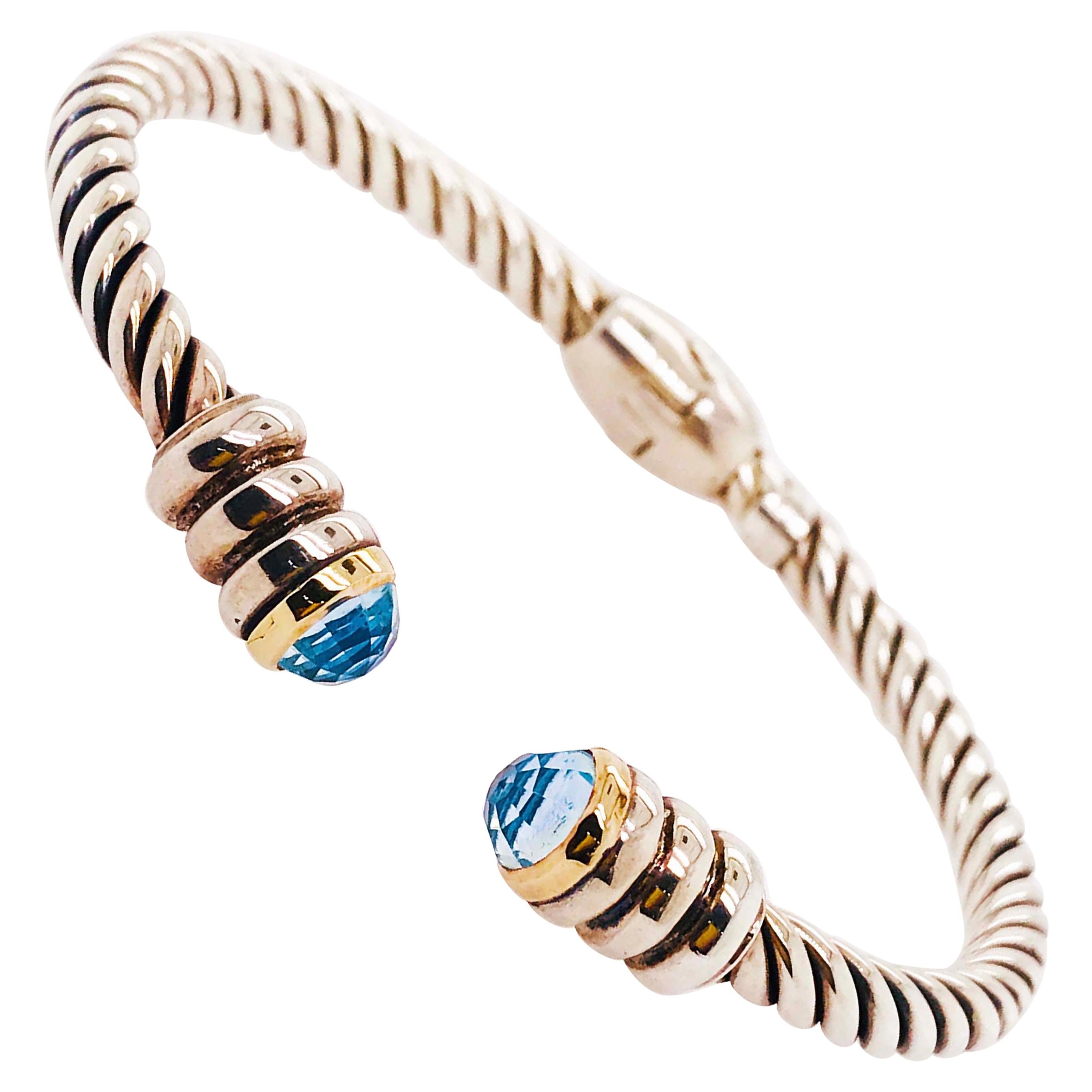 Phillip Gavriel Blue Topaz 18k Gold Twist Cuff Bracelet Made in Italy