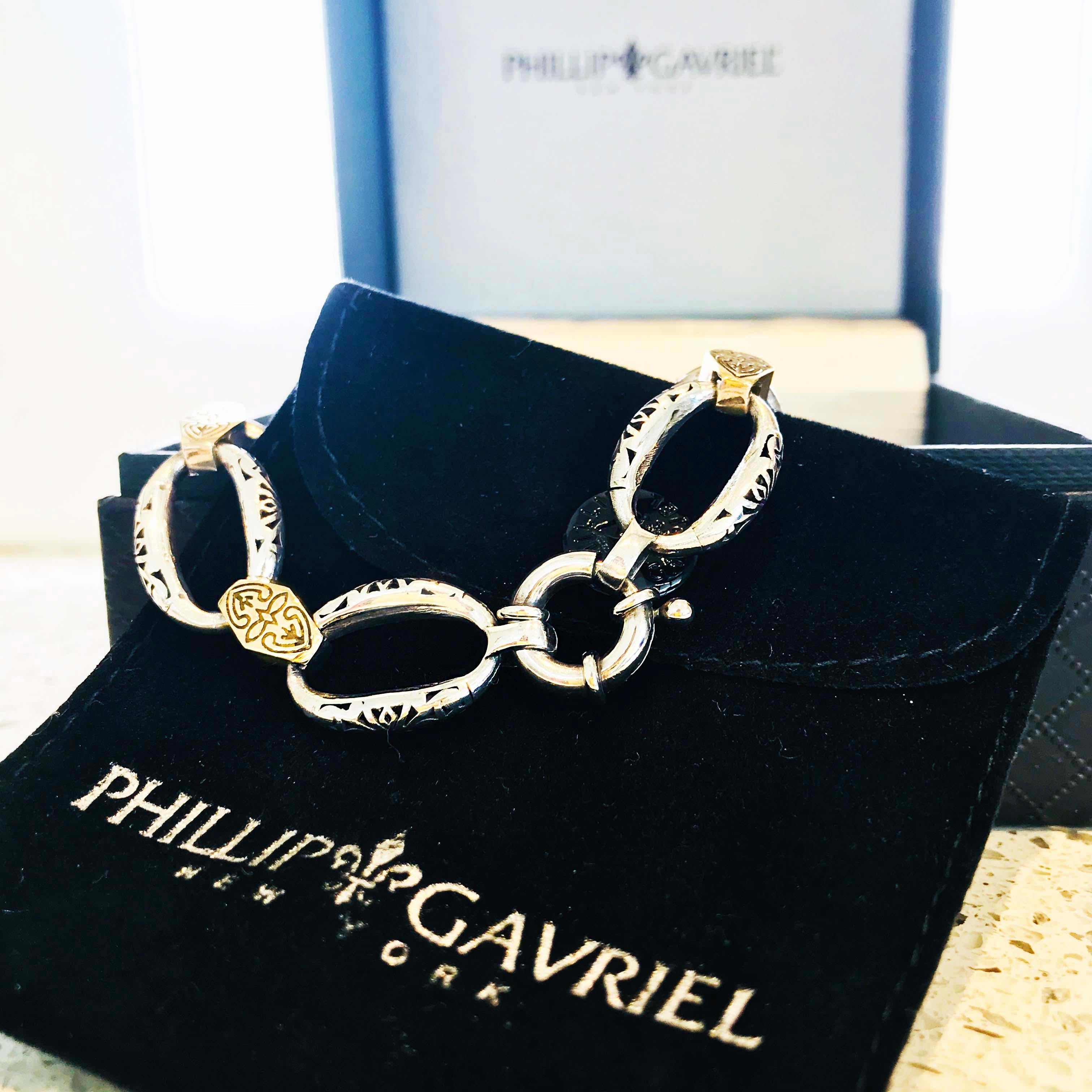 Phillip Gavriel Italian Made 18 Karat Yellow Gold Sterling Silver Link Bracelet 5