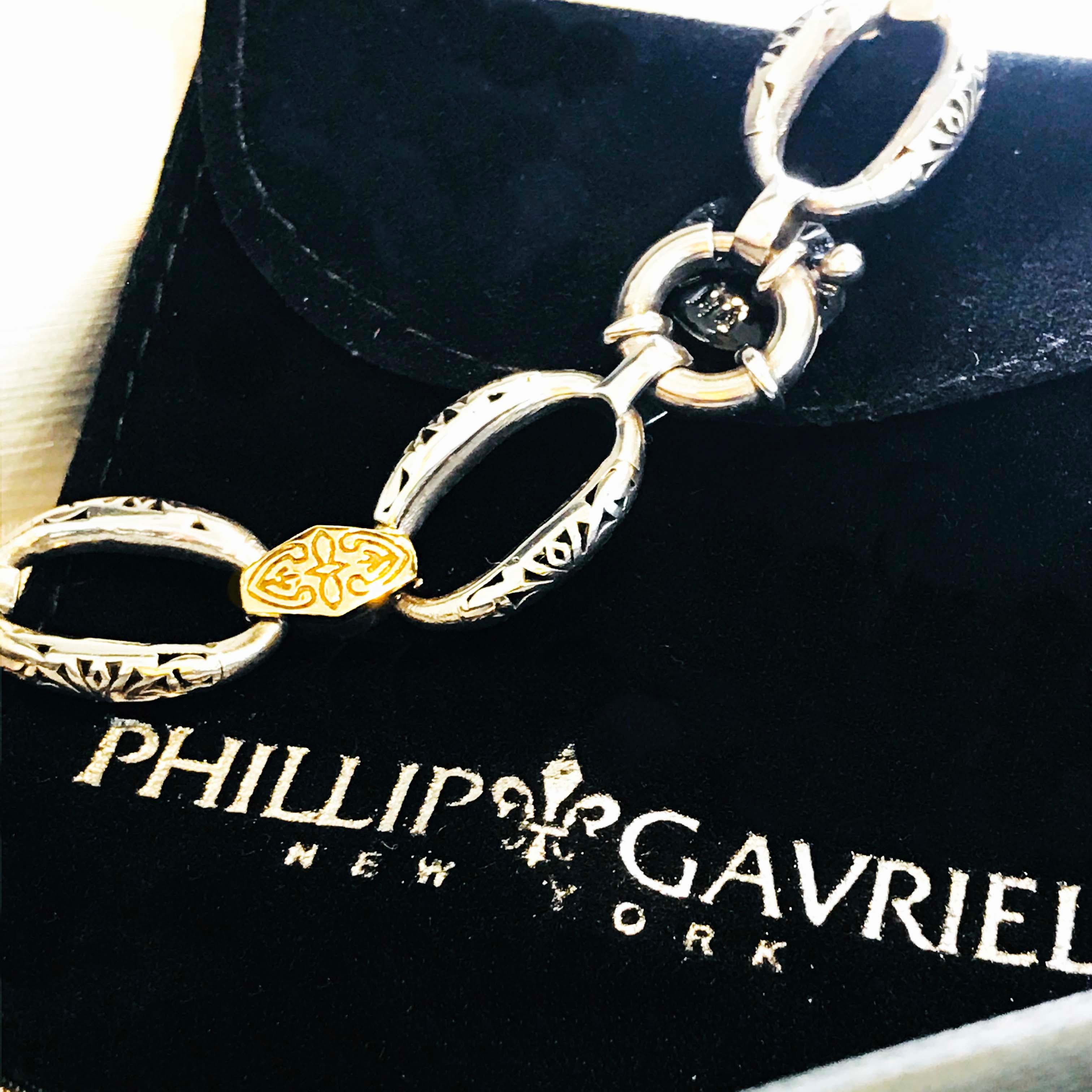 Phillip Gavriel Italian Made 18 Karat Yellow Gold Sterling Silver Link Bracelet 7