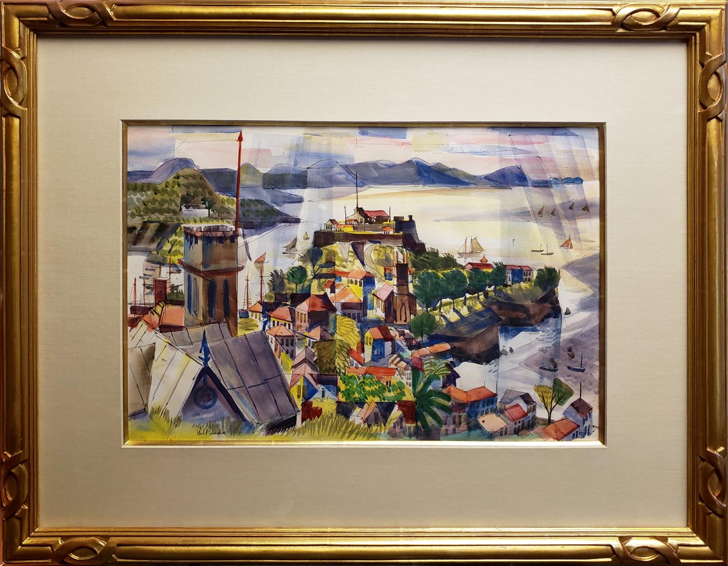 Phillip Herschel Paradise Landscape Painting – Hafen, 1949
