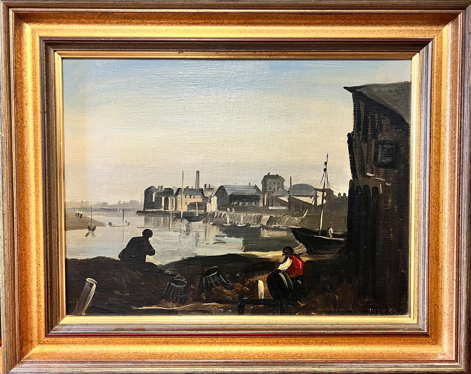 Harbour Scene
Phillip Hugh Padwick (1876 -1958)
signed oil painting on board, framed
framed: 16 x 19.5 inches
board: 12 x 16 inches
provenance: private collection, England 
condition: very good and sound condition