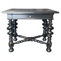Phillip II Baroque Style Ebonized Side Table with Barley Twist Legs