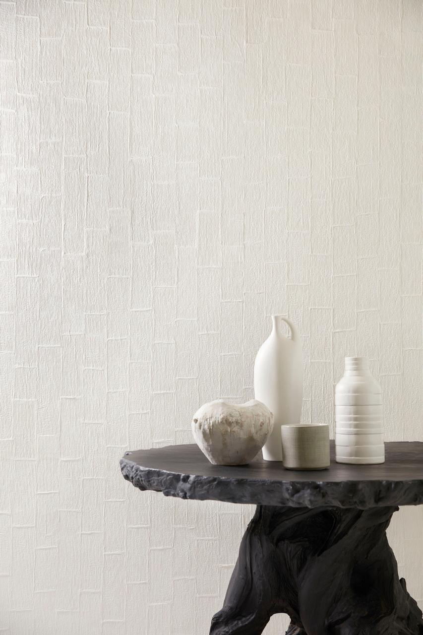 Phillip Jeffries Japanese concrete washi II: stepping out specialty wallpaper, off white, cream, PJ 1926. Handmade in Vietnam and Japan with pulp made from abaca plant. Listing is for one 8-yard bolt. Width is 37.5” untrimmed. Vertical and