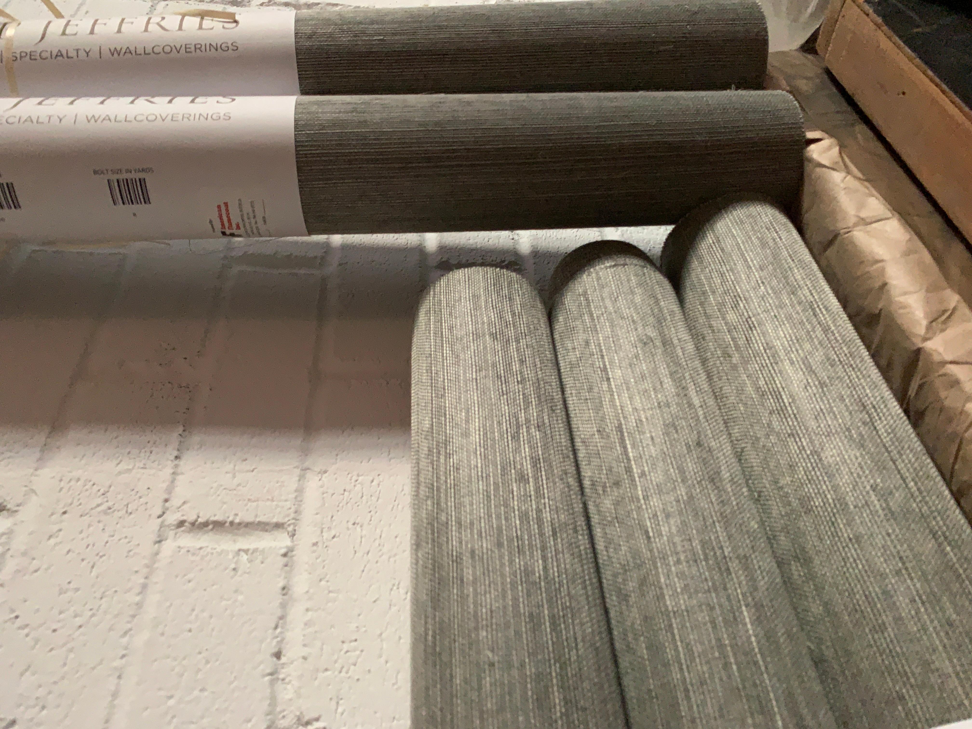Phillip Jeffries Manila Hemp Grasscloth wallpaper French gray - 3444 Graphite; 40th Anniversary Limited Edition. MSRP 99.99 per yard (800 USD for an 8 yard roll). Listing is for one roll. Multiple available. Please change quantity to desired amount.