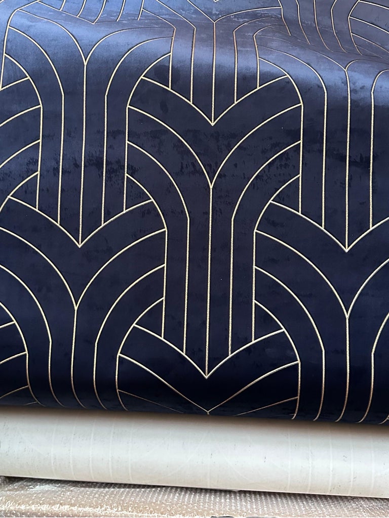 Phillip Jeffries Navy Blue and Gold Velvet Cocoon Wallpaper, Lasercut