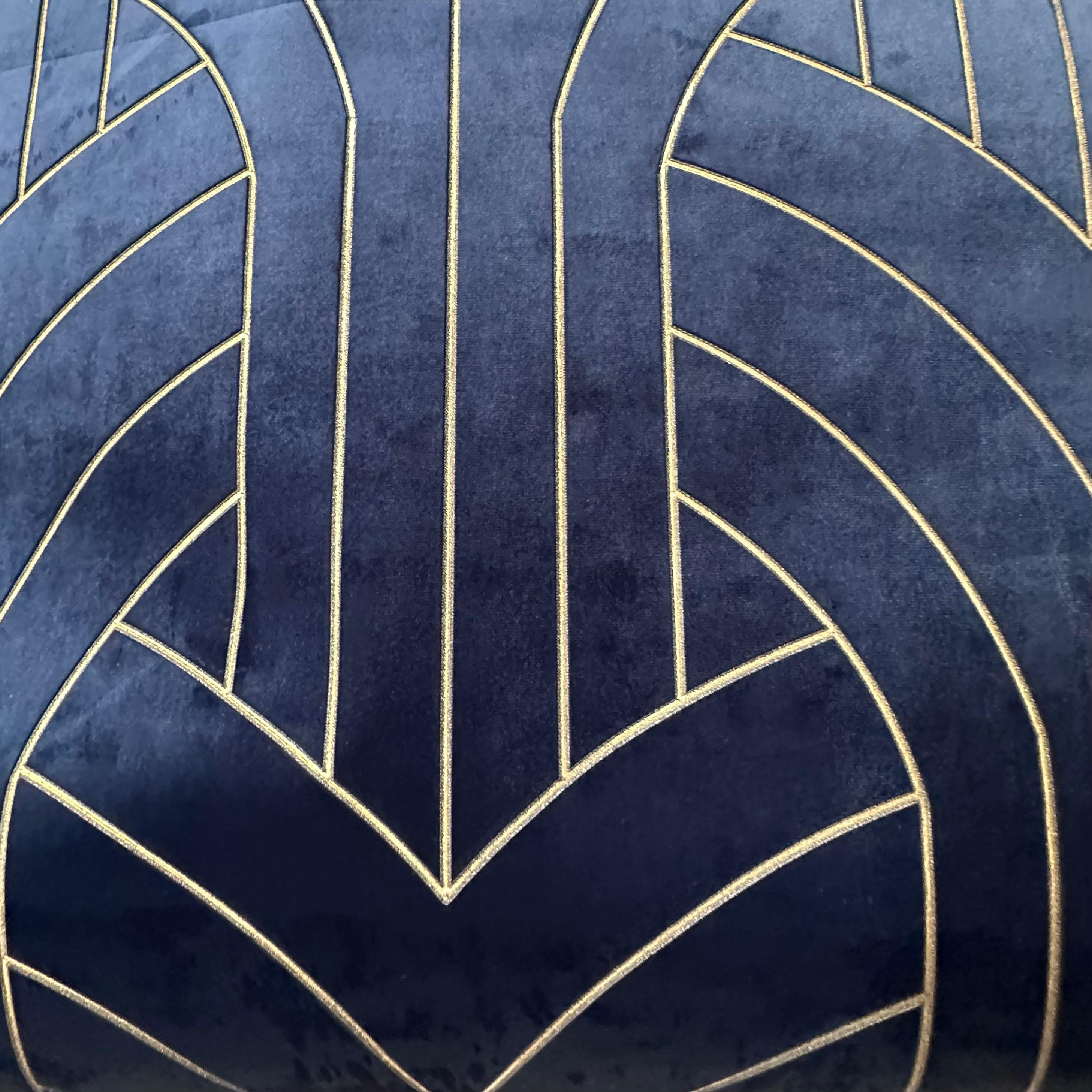 Art Deco Phillip Jeffries Navy Blue & Gold Velvet Cocoon Wallpaper, Lasercut Velvet For Sale