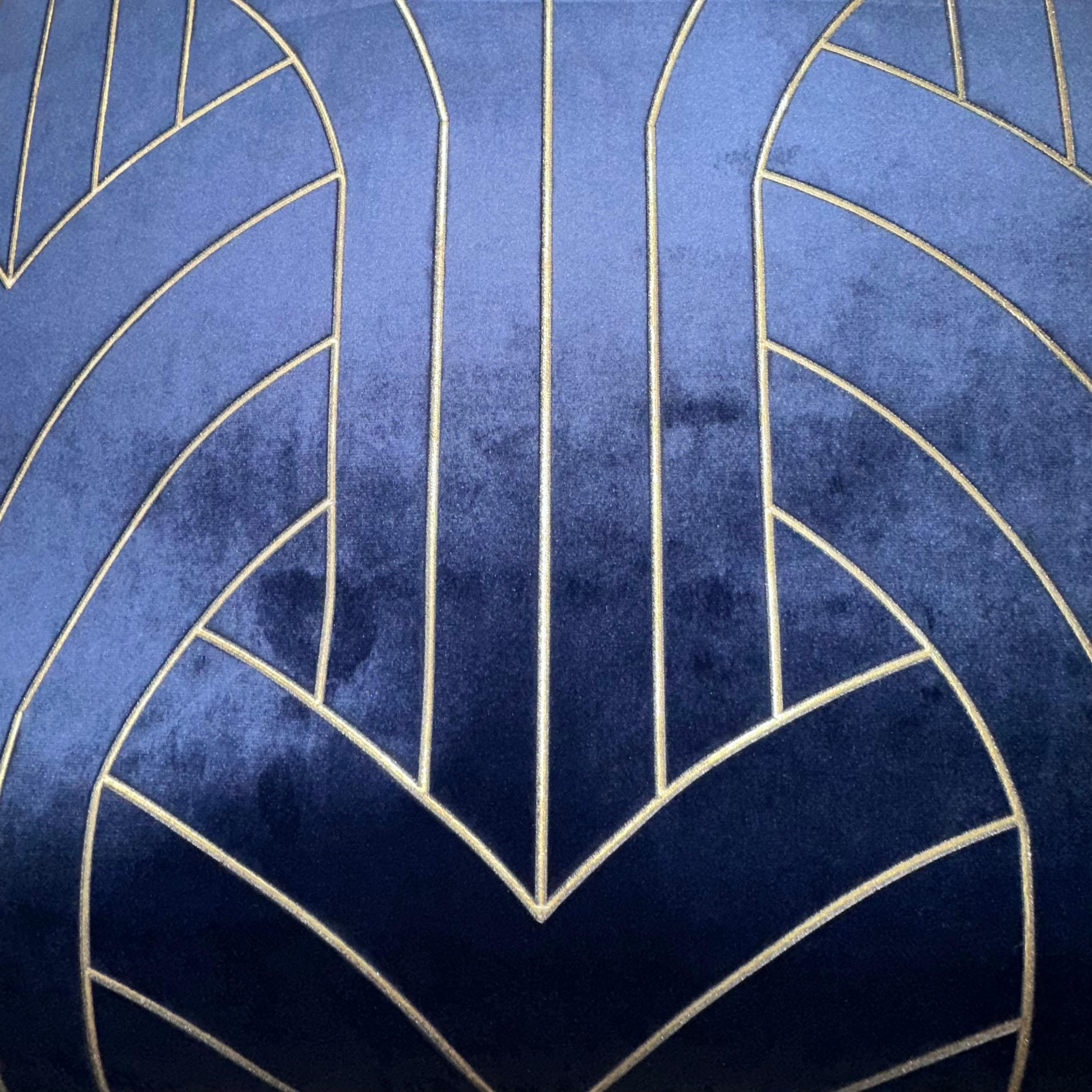 American Phillip Jeffries Navy Blue & Gold Velvet Cocoon Wallpaper, Lasercut Velvet For Sale