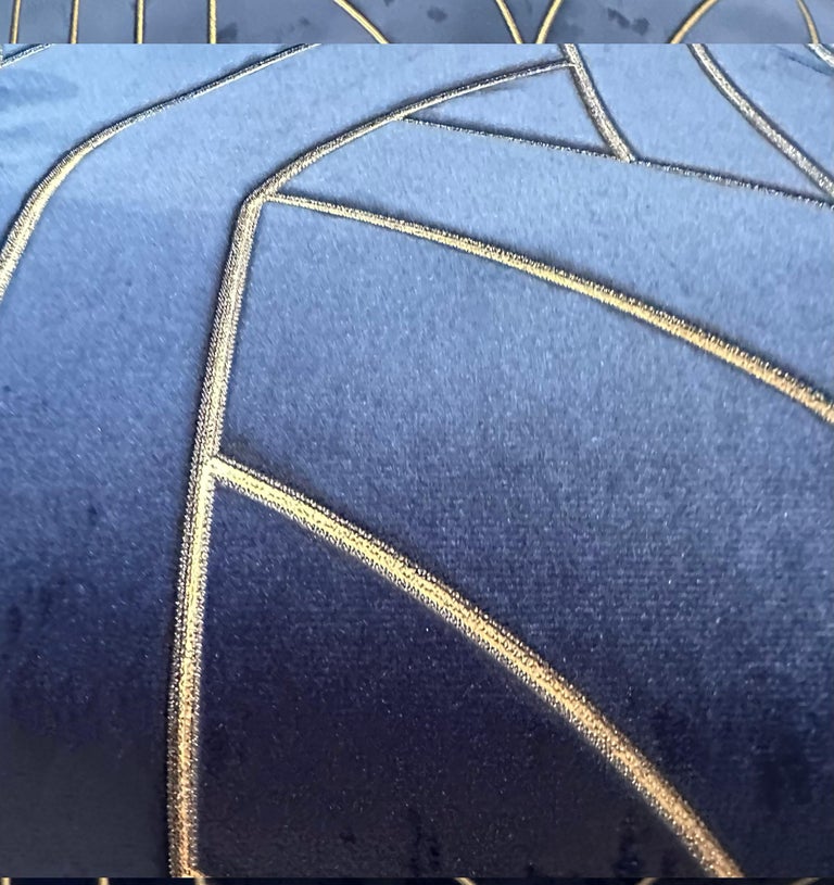 Phillip Jeffries Navy Blue and Gold Velvet Cocoon Wallpaper, Lasercut